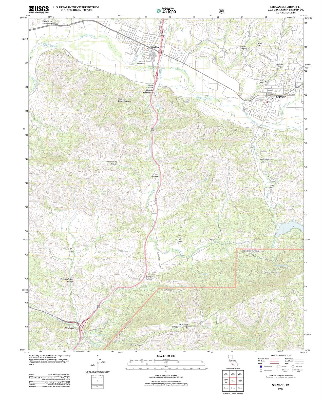 2012 Solvang, CA - California - USGS Topographic Map
