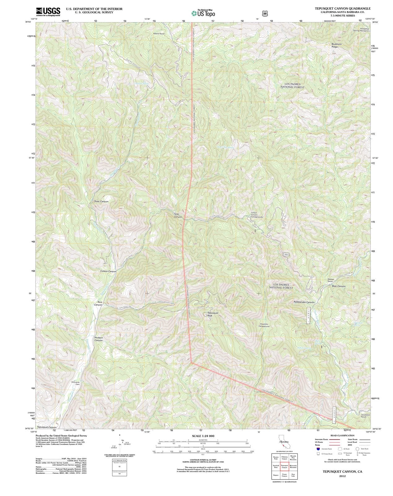 2012 Tepusquet Canyon, CA - California - USGS Topographic Map