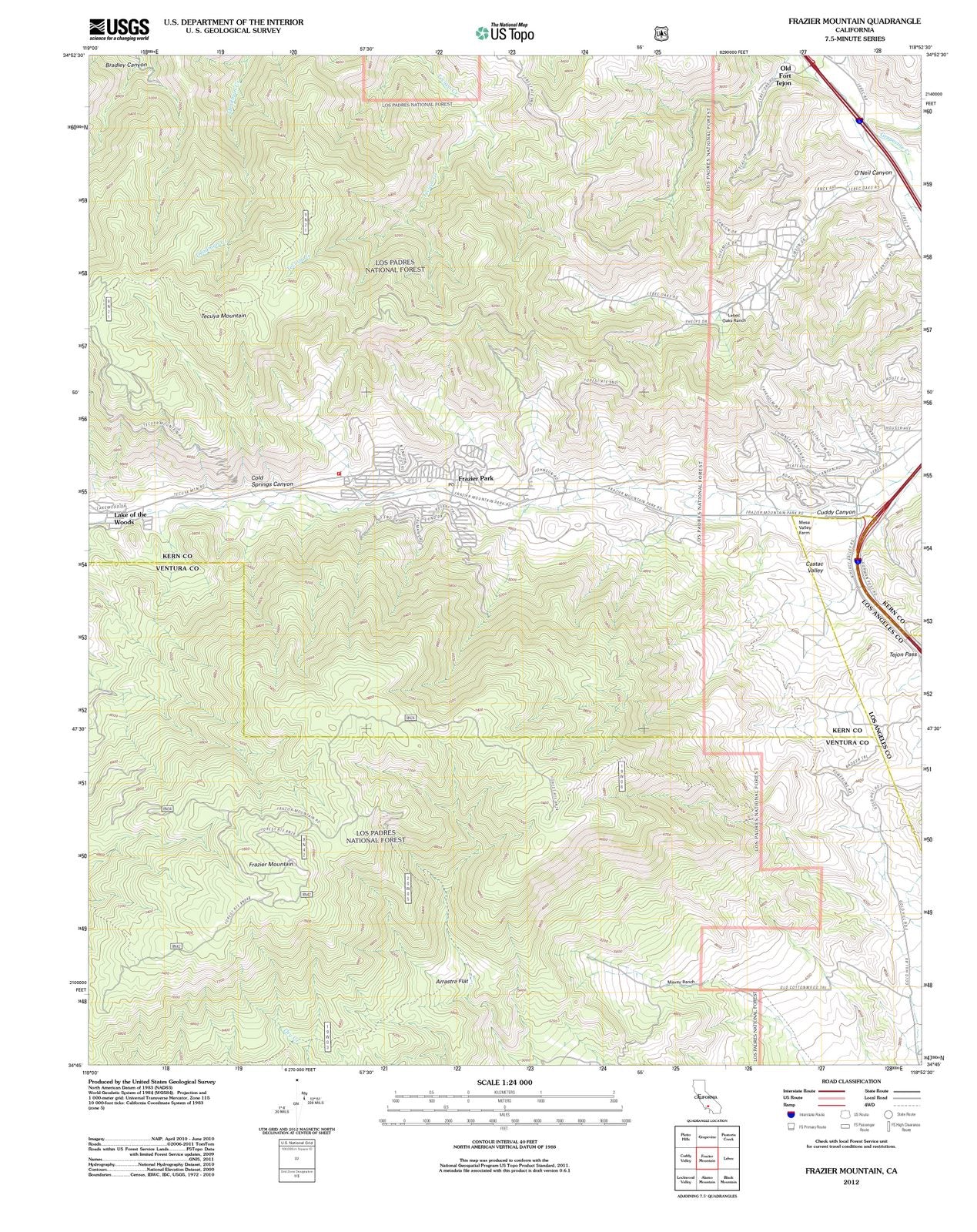 2012 Frazier Mountain, CA - California - USGS Topographic Map