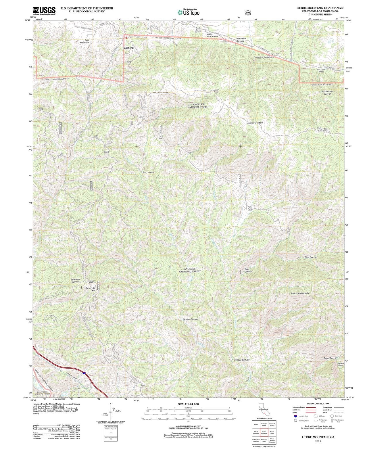 2012 Liebre Mountain, CA - California - USGS Topographic Map
