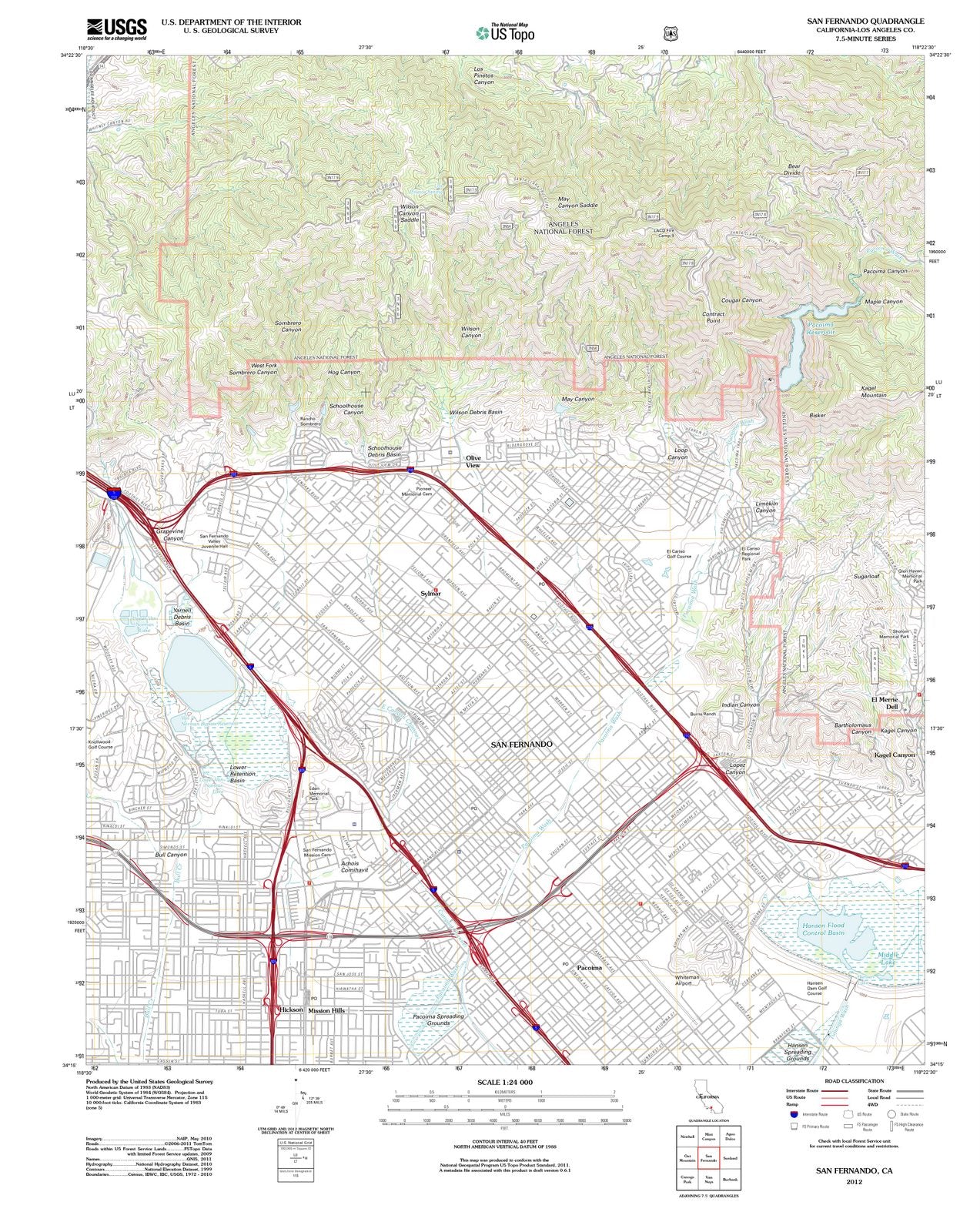 2012 San Fernando, CA - California - USGS Topographic Map