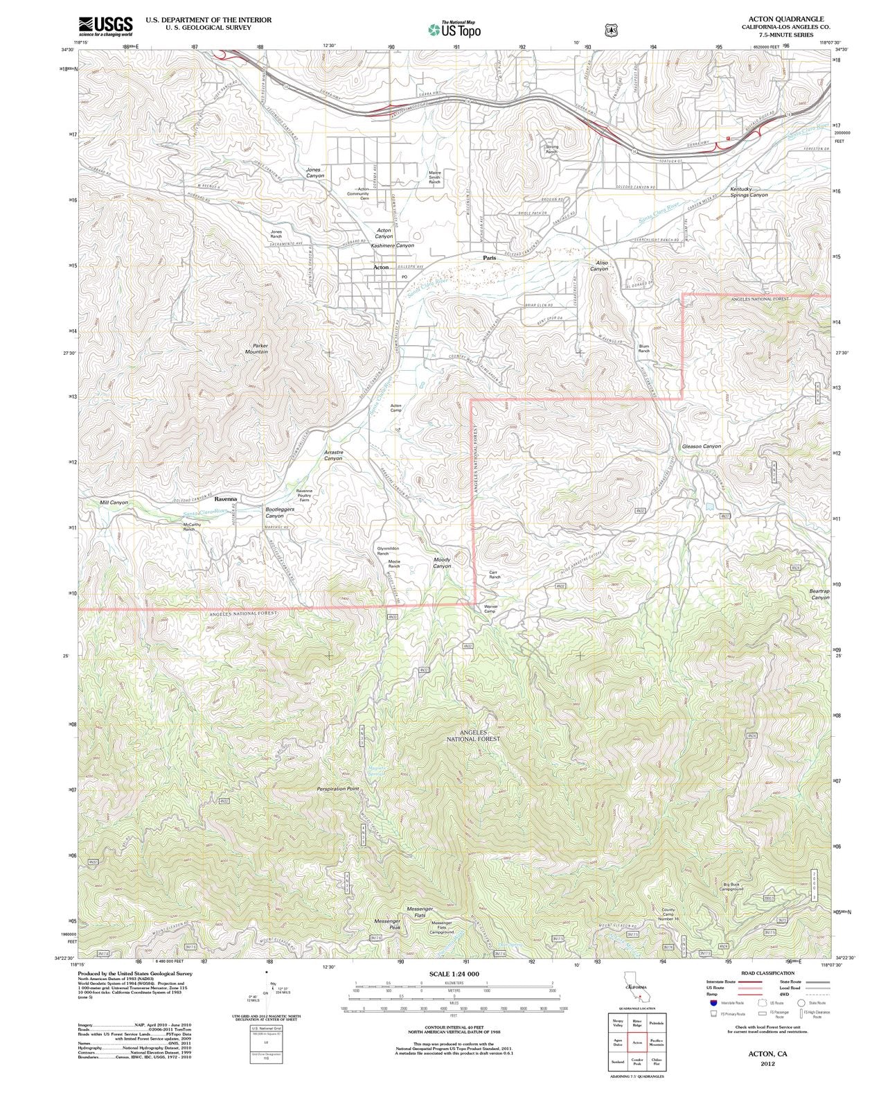 2012 Acton, CA - California - USGS Topographic Map