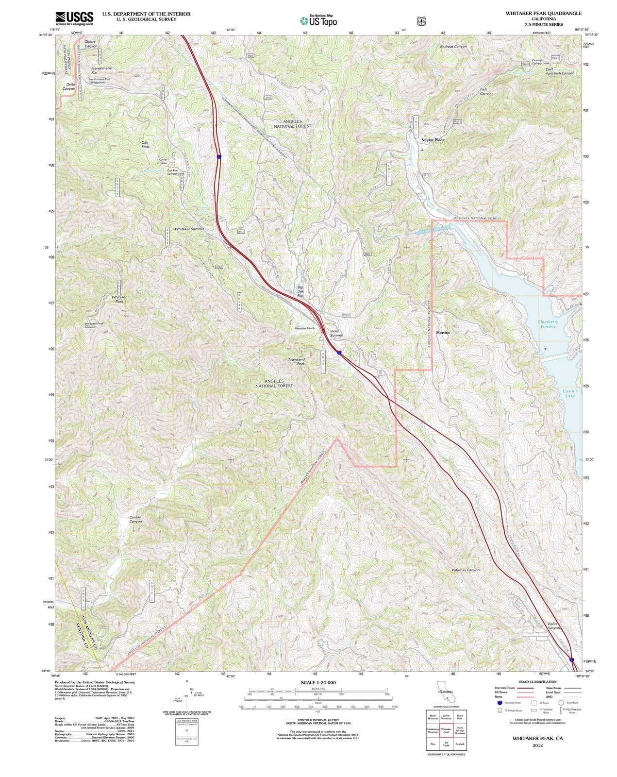 2012 Whitaker Peak, CA - California - USGS Topographic Map