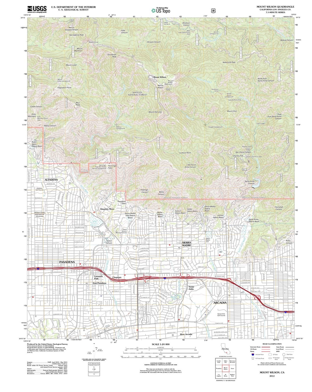 2012 Mount Wilson, CA - California - USGS Topographic Map