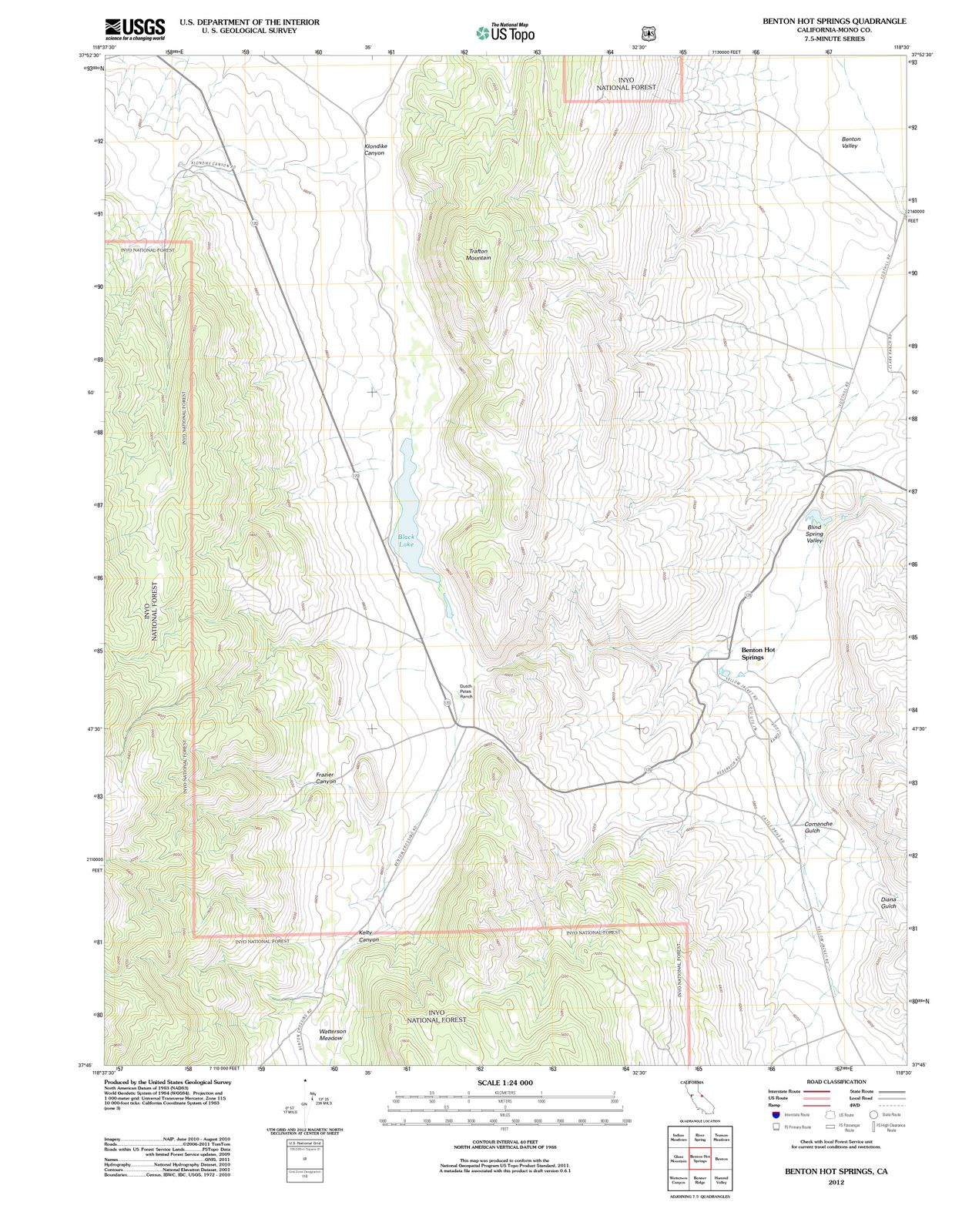 2012 Benton Hot Springs, CA - California - USGS Topographic Map