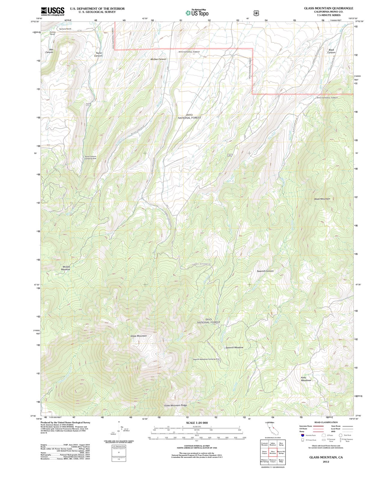 2012 Glass Mountain, CA - California - USGS Topographic Map