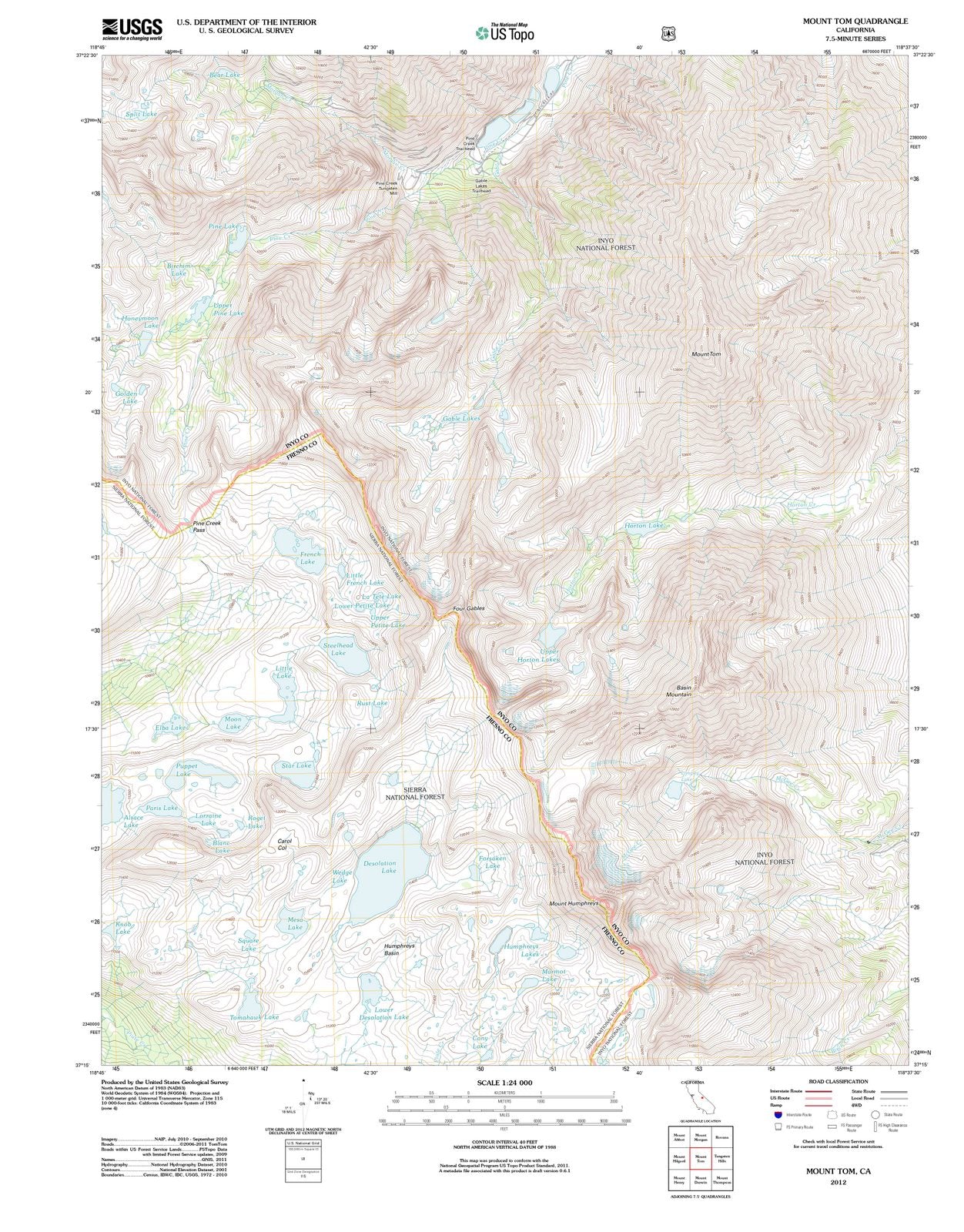 2012 Mount Tom, CA - California - USGS Topographic Map