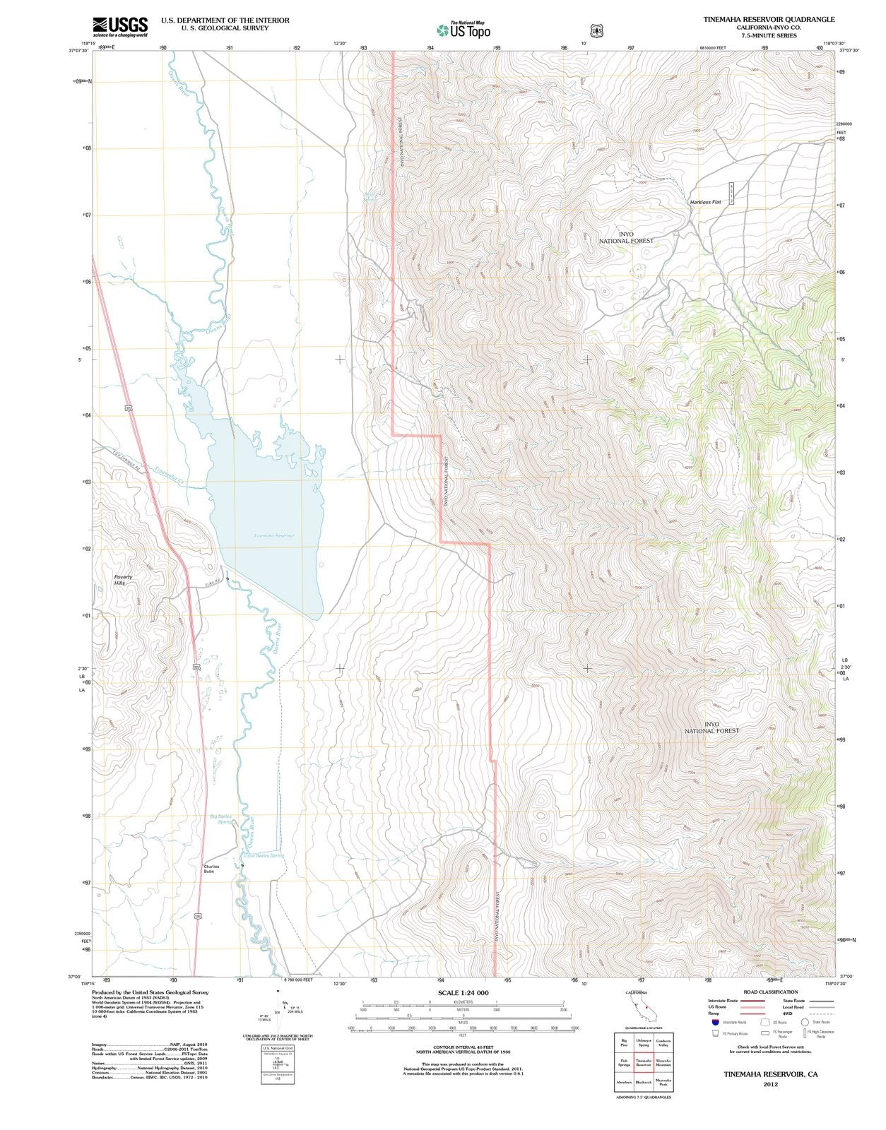 2012 Tinemaha Reservoir, CA - California - USGS Topographic Map