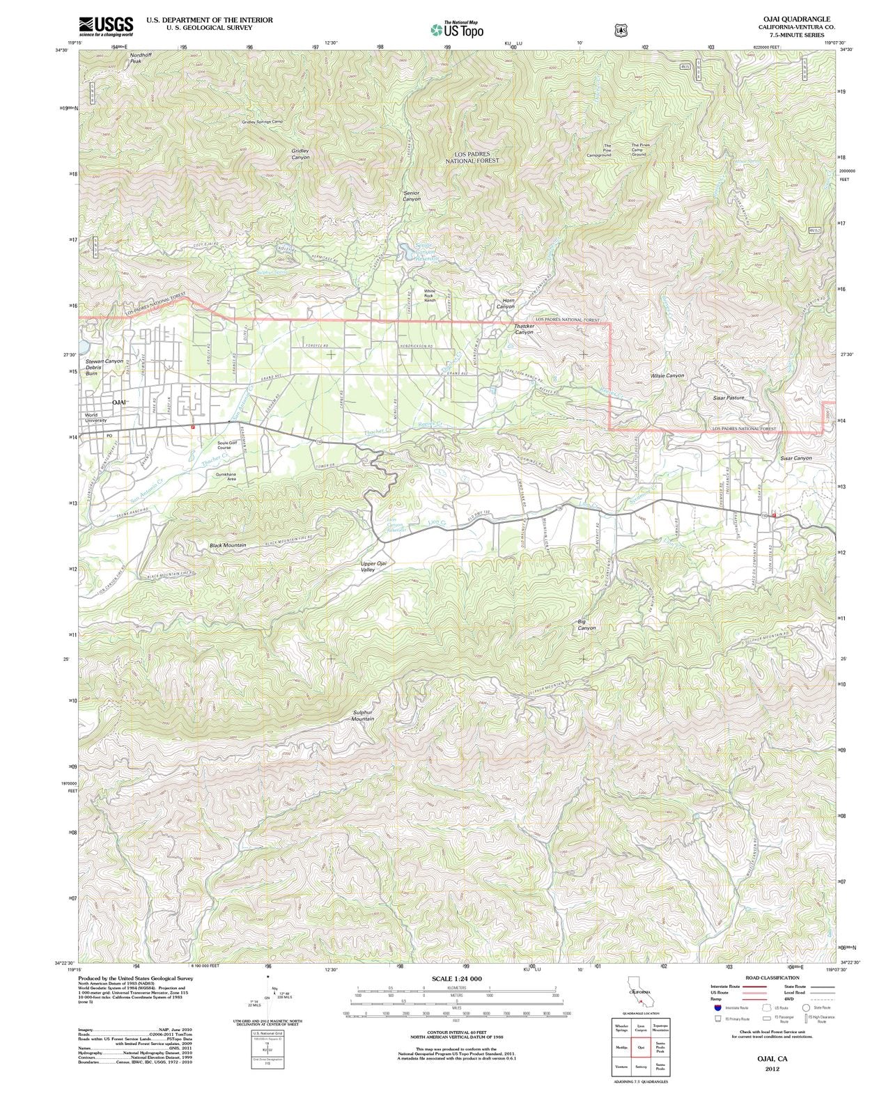 2012 Ojai, CA - California - USGS Topographic Map