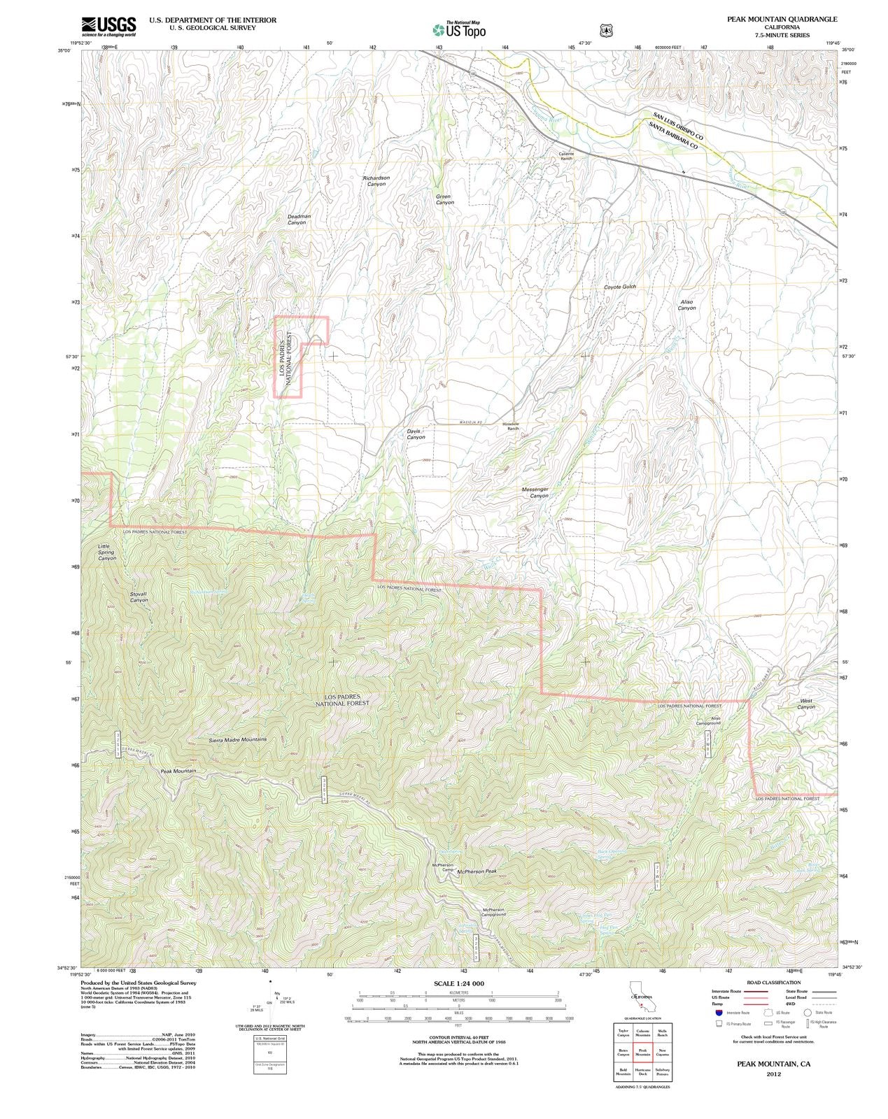 2012 Peak Mountain, CA - California - USGS Topographic Map