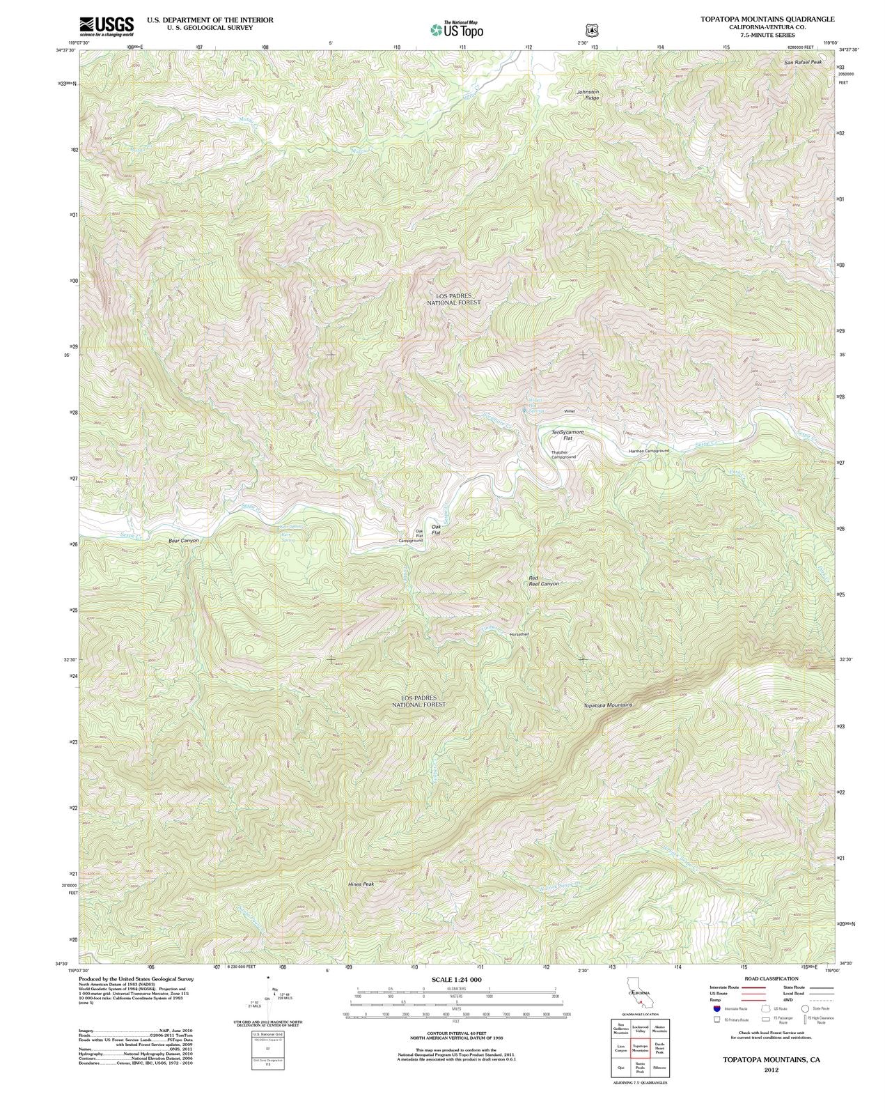 2012 Topatopa Mountains, CA - California - USGS Topographic Map