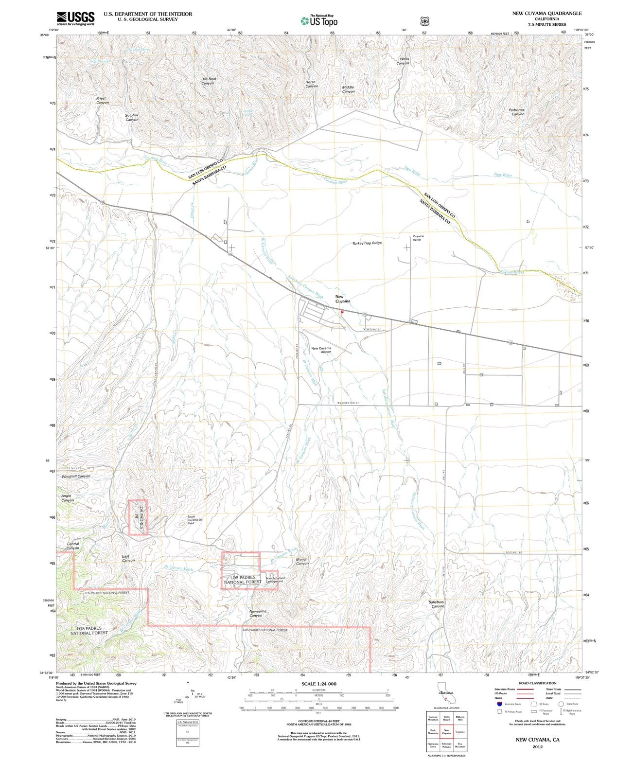 2012 New Cuyama, CA - California - USGS Topographic Map