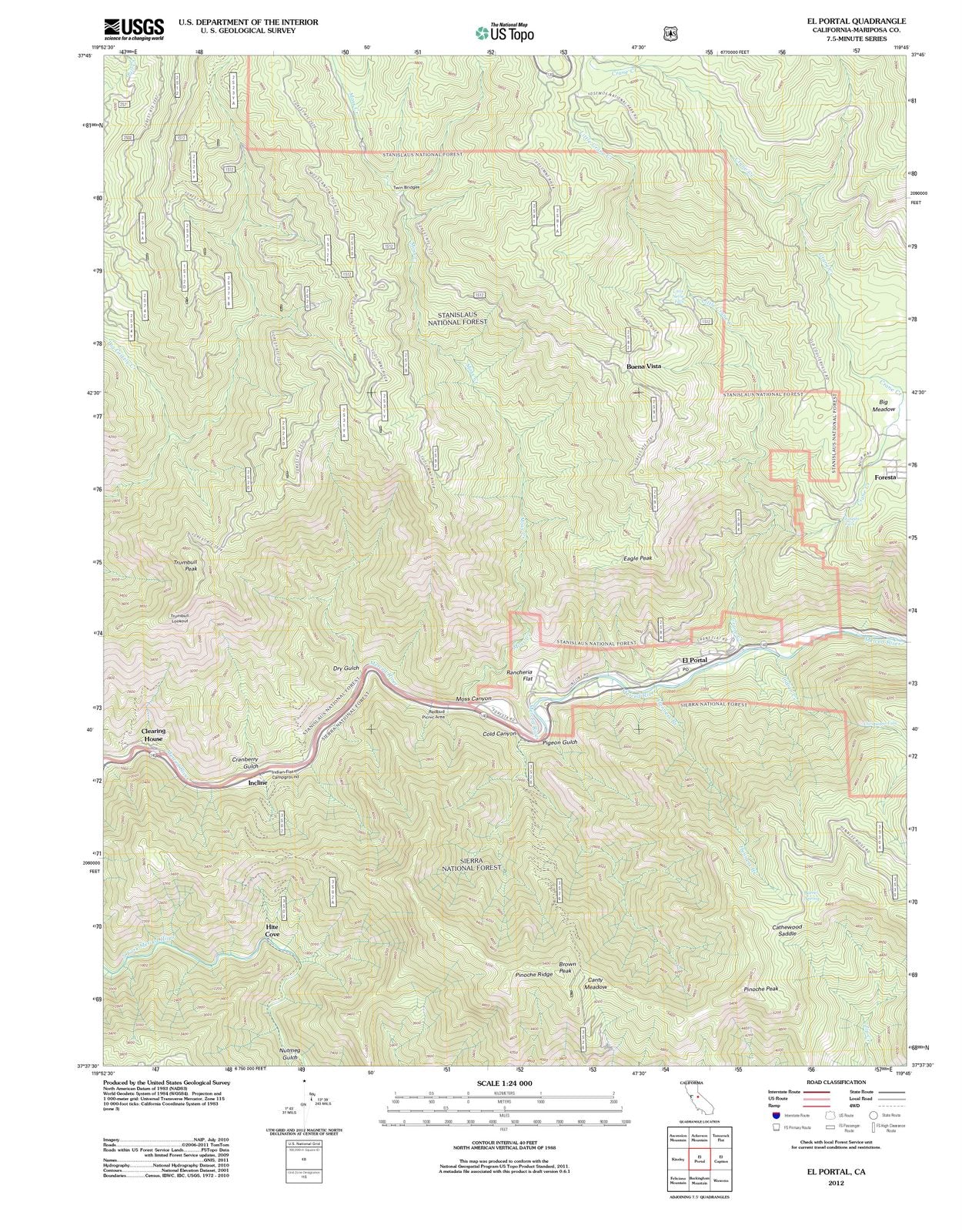 2012 El Portal, CA - California - USGS Topographic Map