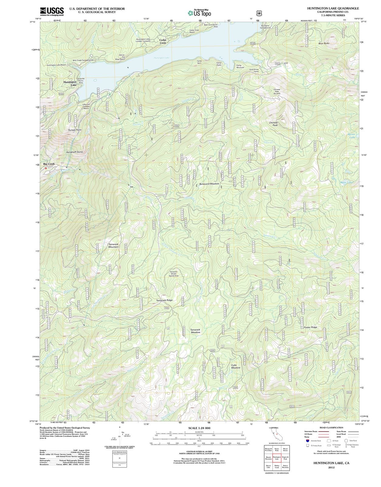 2012 Huntington Lake, CA - California - USGS Topographic Map
