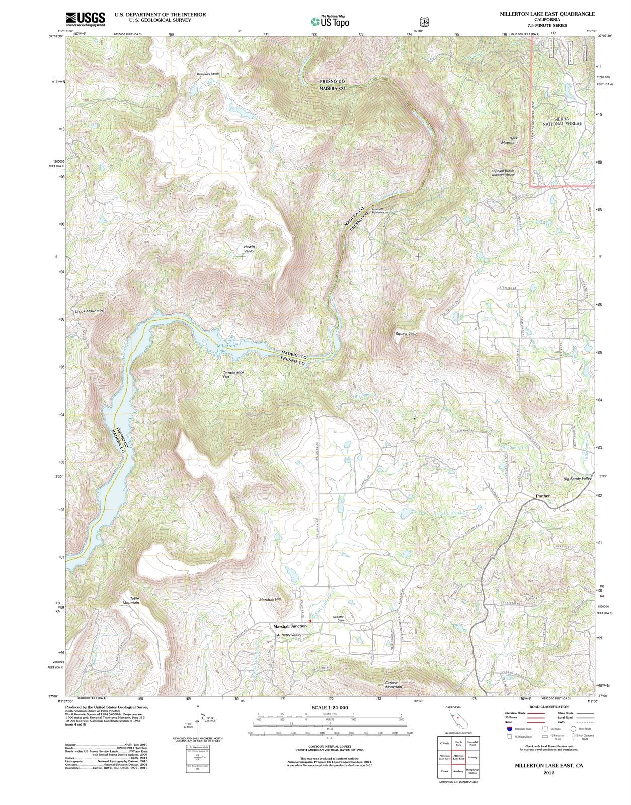 2012 Millerton Lake East, CA - California - USGS Topographic Map