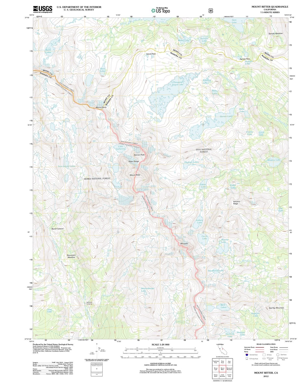 2012 Mount Ritter, CA - California - USGS Topographic Map