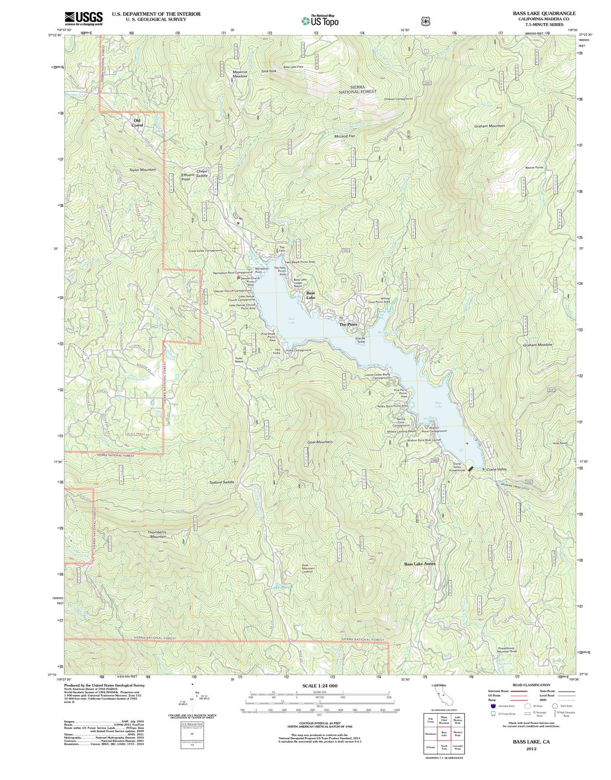 2012 Bass Lake, CA - California - USGS Topographic Map