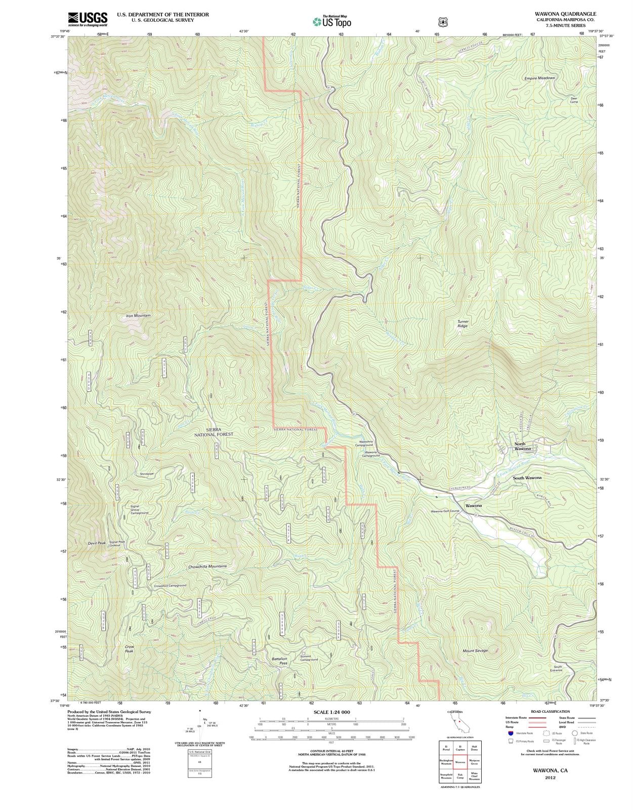 2012 Wawona, CA - California - USGS Topographic Map