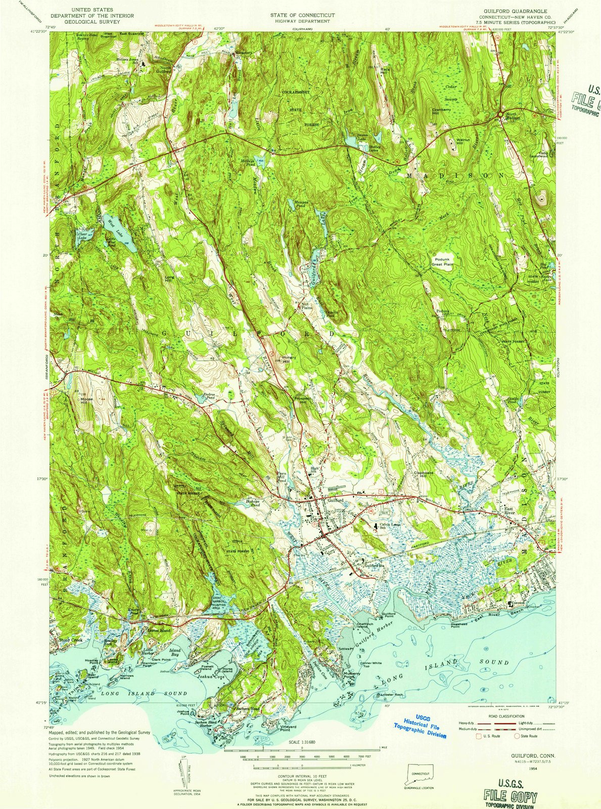 1954 Guilford, CT - Connecticut - USGS Topographic Map v2