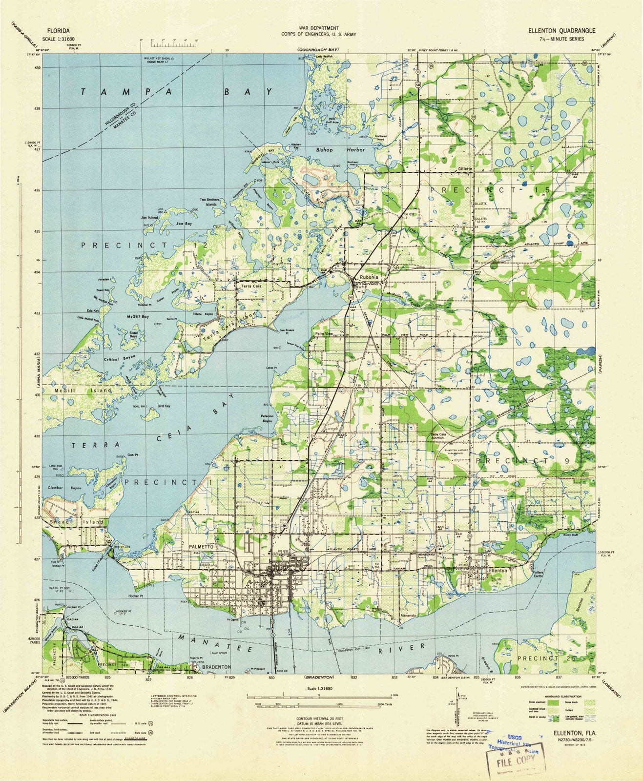 1944 Ellenton, FL - Florida - USGS Topographic Map v2