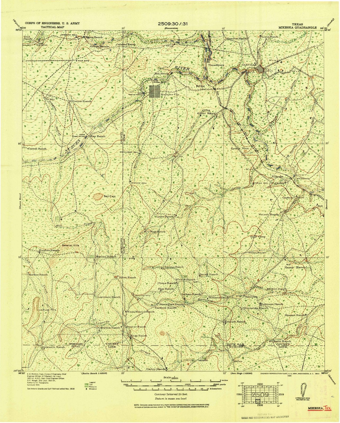 1920 Mikeska, TX - Texas - USGS Topographic Map