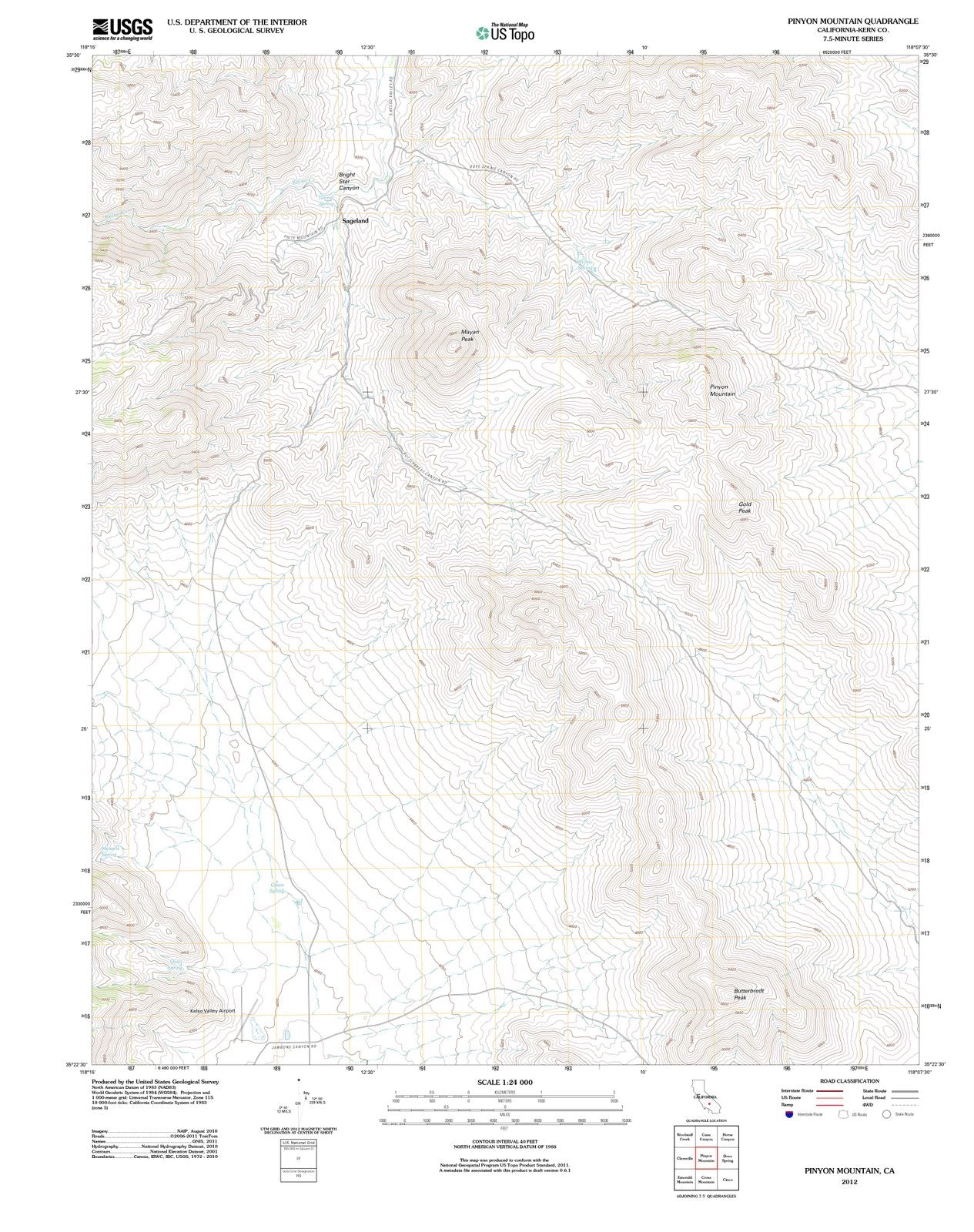 2012 Pinyon Mountain, CA - California - USGS Topographic Map