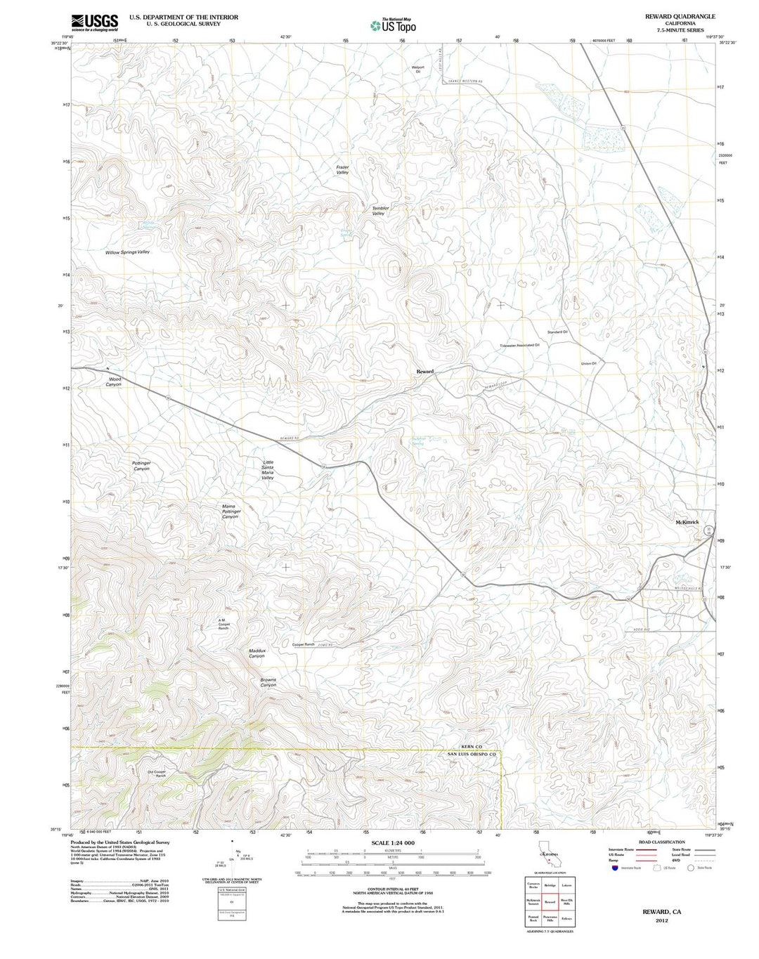 2012 Reward, CA - California - USGS Topographic Map