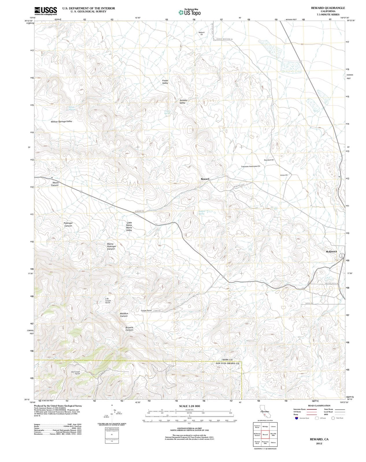 2012 Reward, CA - California - USGS Topographic Map
