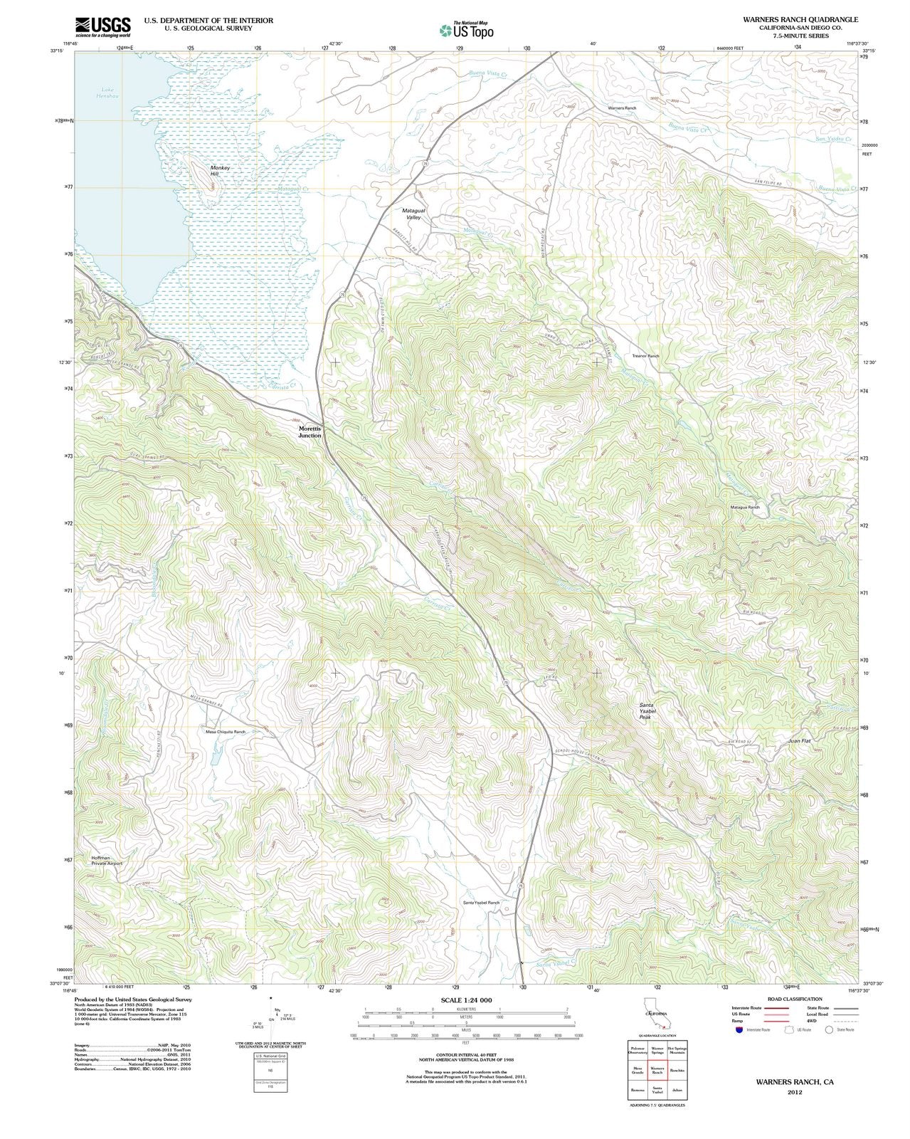 2012 Warners Ranch, CA - California - USGS Topographic Map