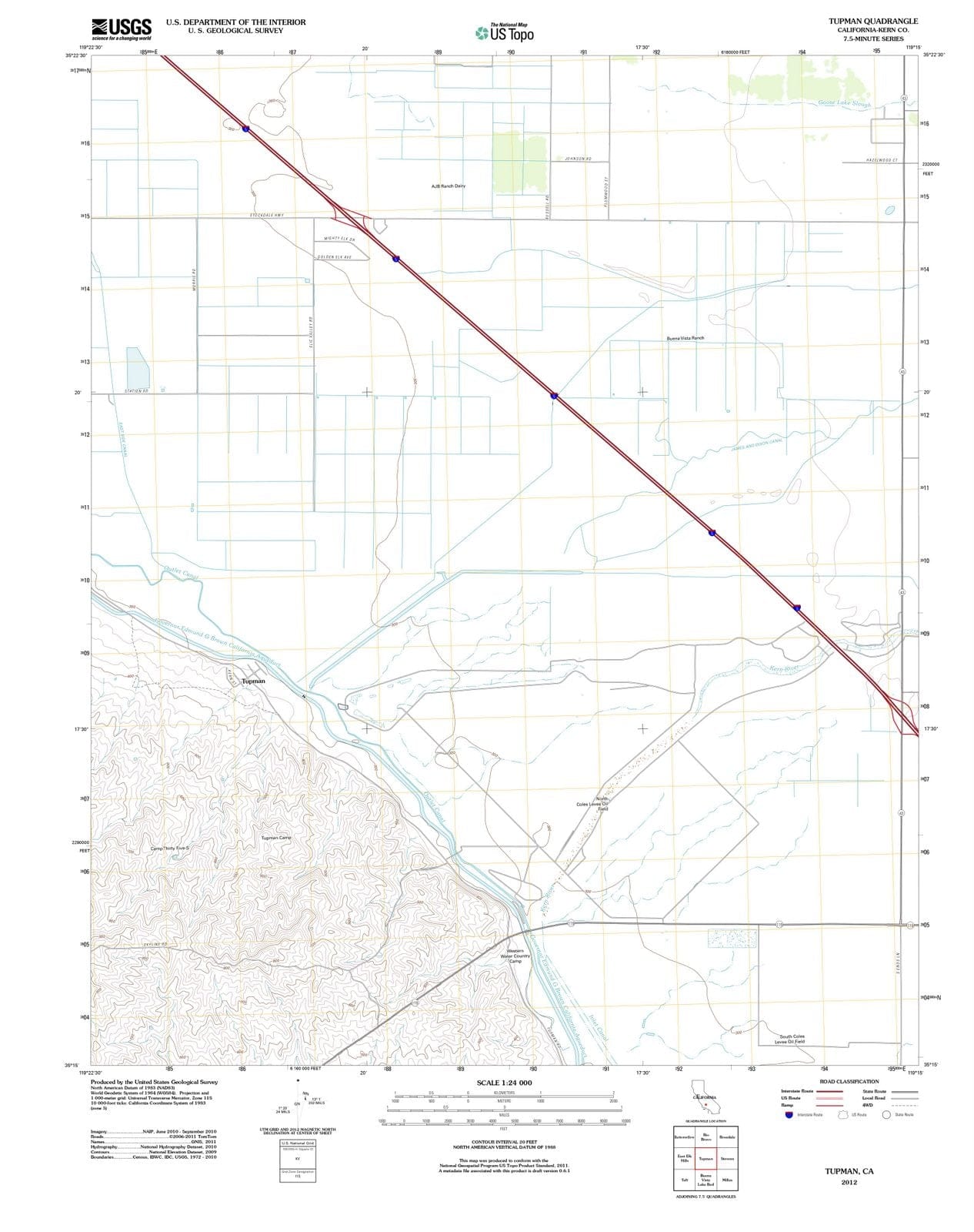 2012 Tupman, CA - California - USGS Topographic Map