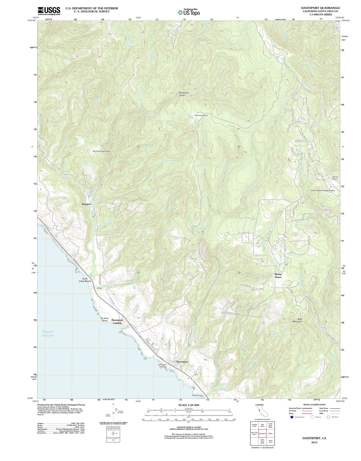 2012 Davenport, CA - California - USGS Topographic Map