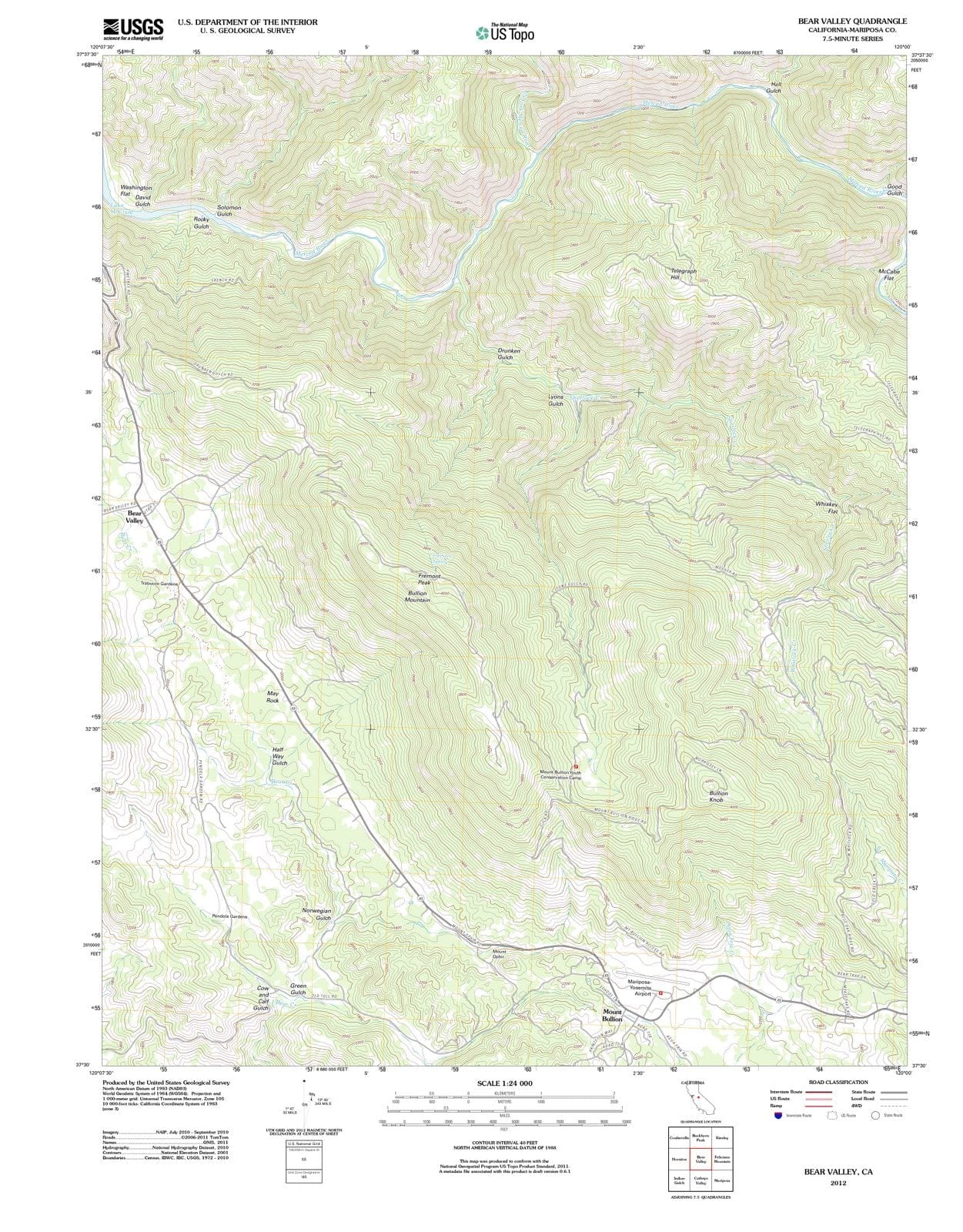 2012 Bear Valley, CA - California - USGS Topographic Map