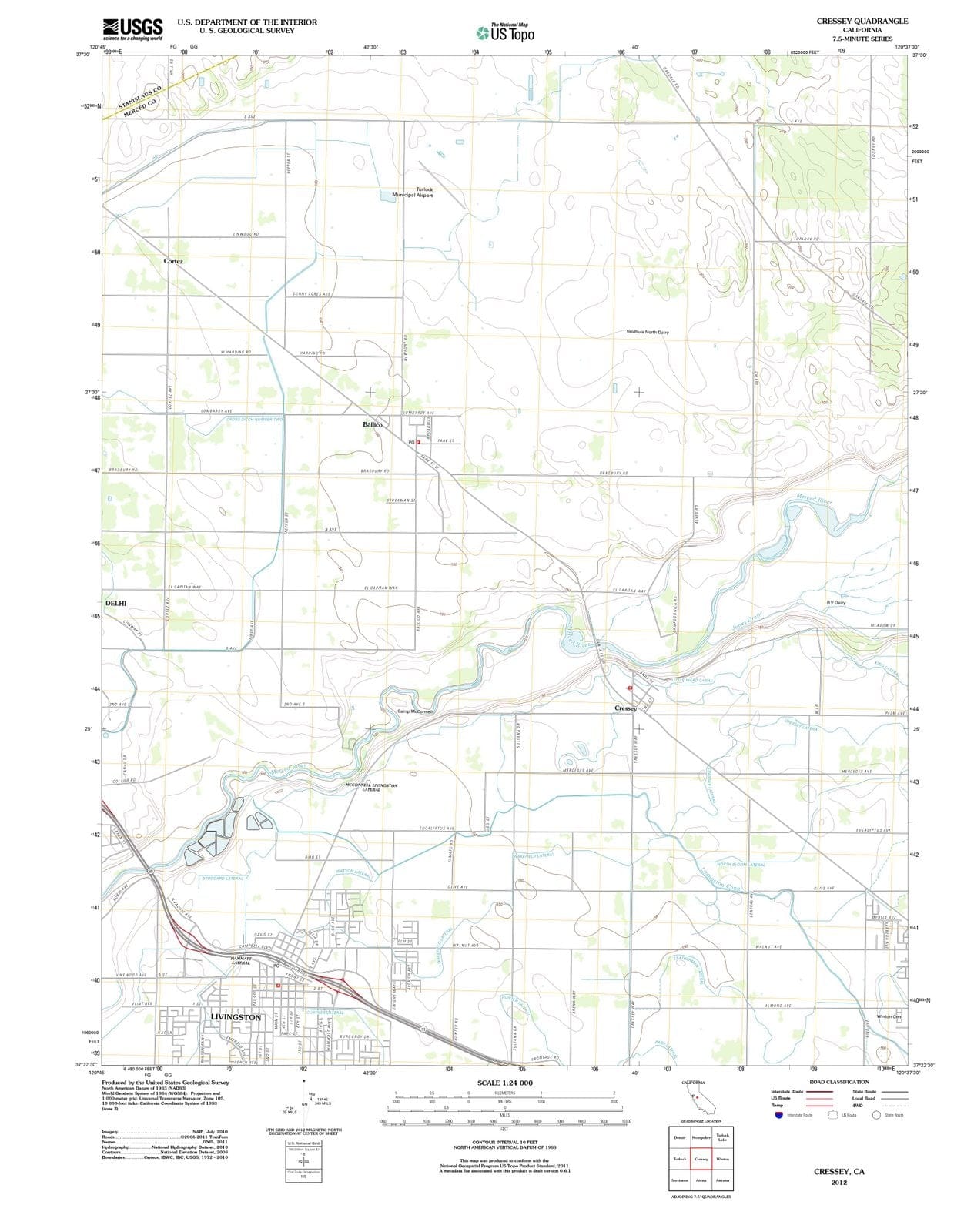 2012 Cressey, CA - California - USGS Topographic Map