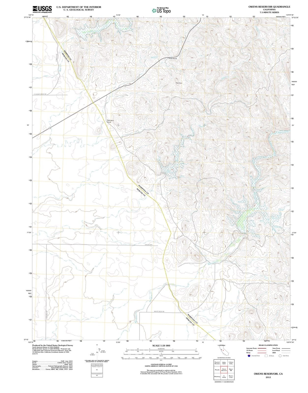 2012 Owens Reservoir, CA - California - USGS Topographic Map