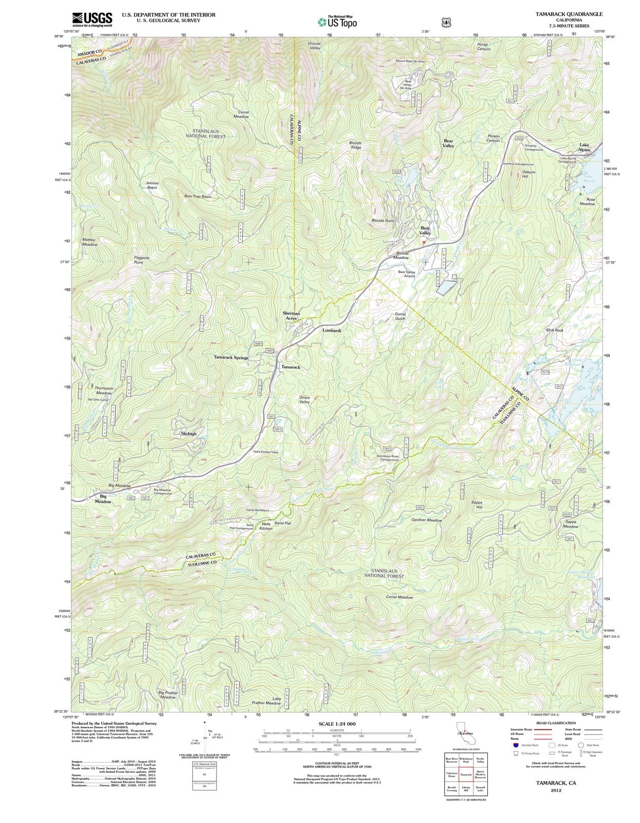 2012 Tamarack, CA - California - USGS Topographic Map