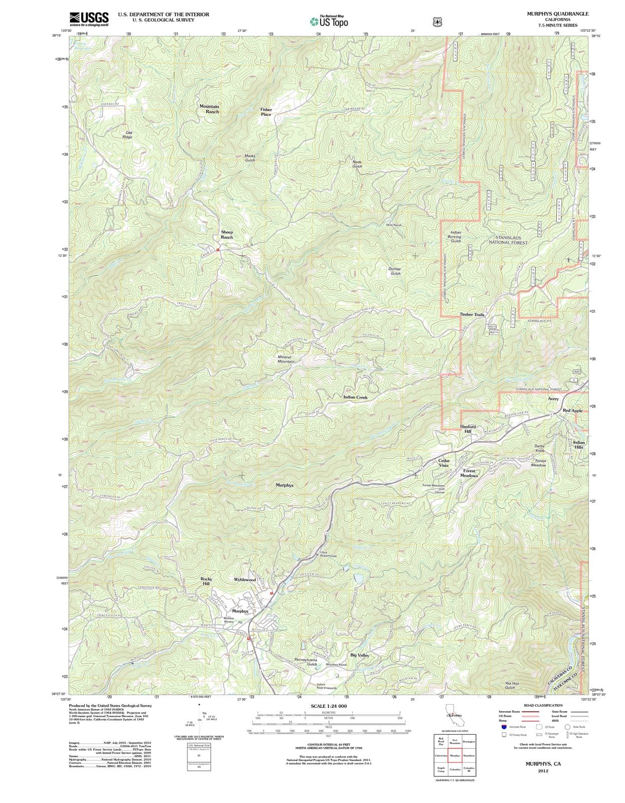 2012 Murphys, CA - California - USGS Topographic Map
