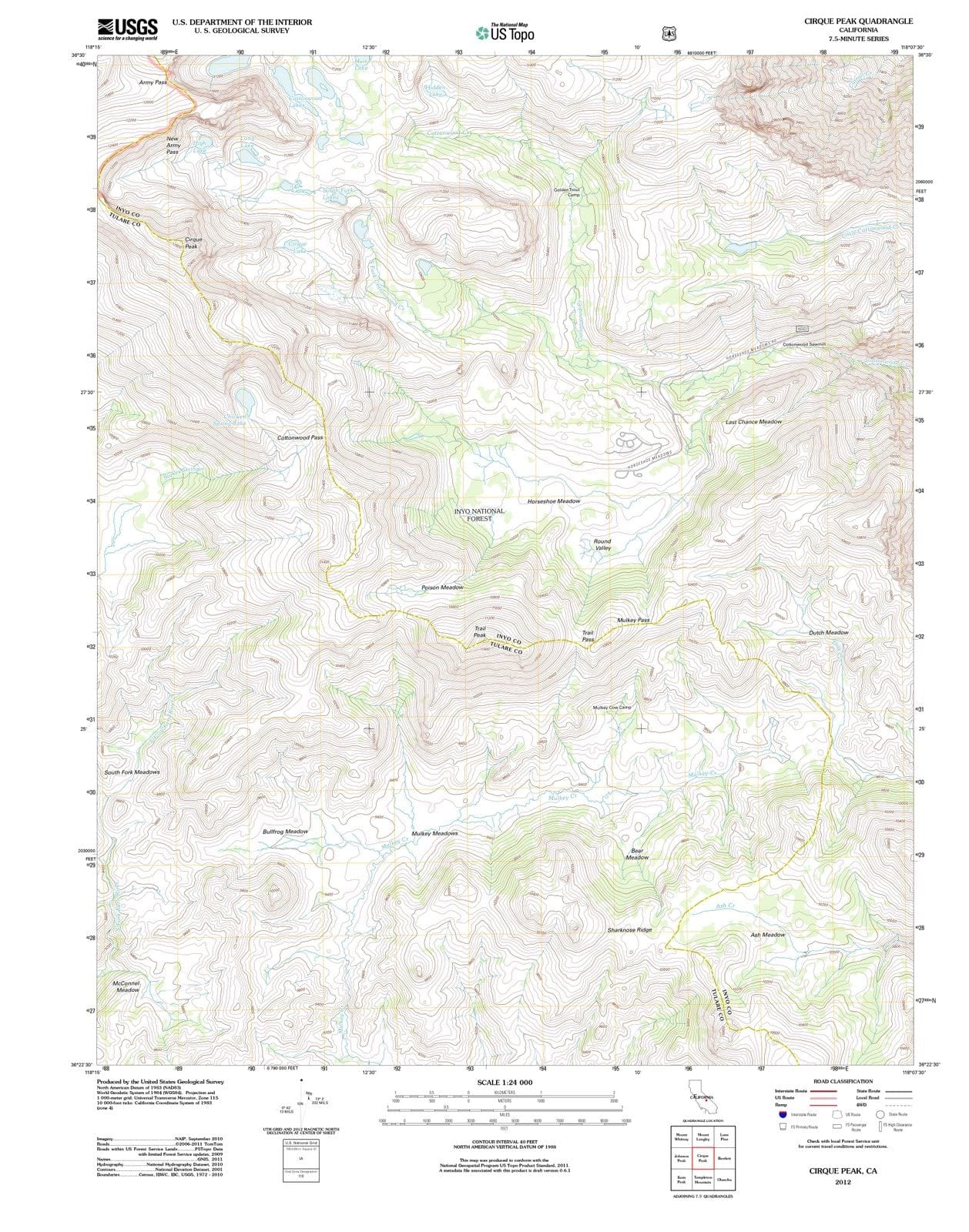 2012 Cirque Peak, CA - California - USGS Topographic Map