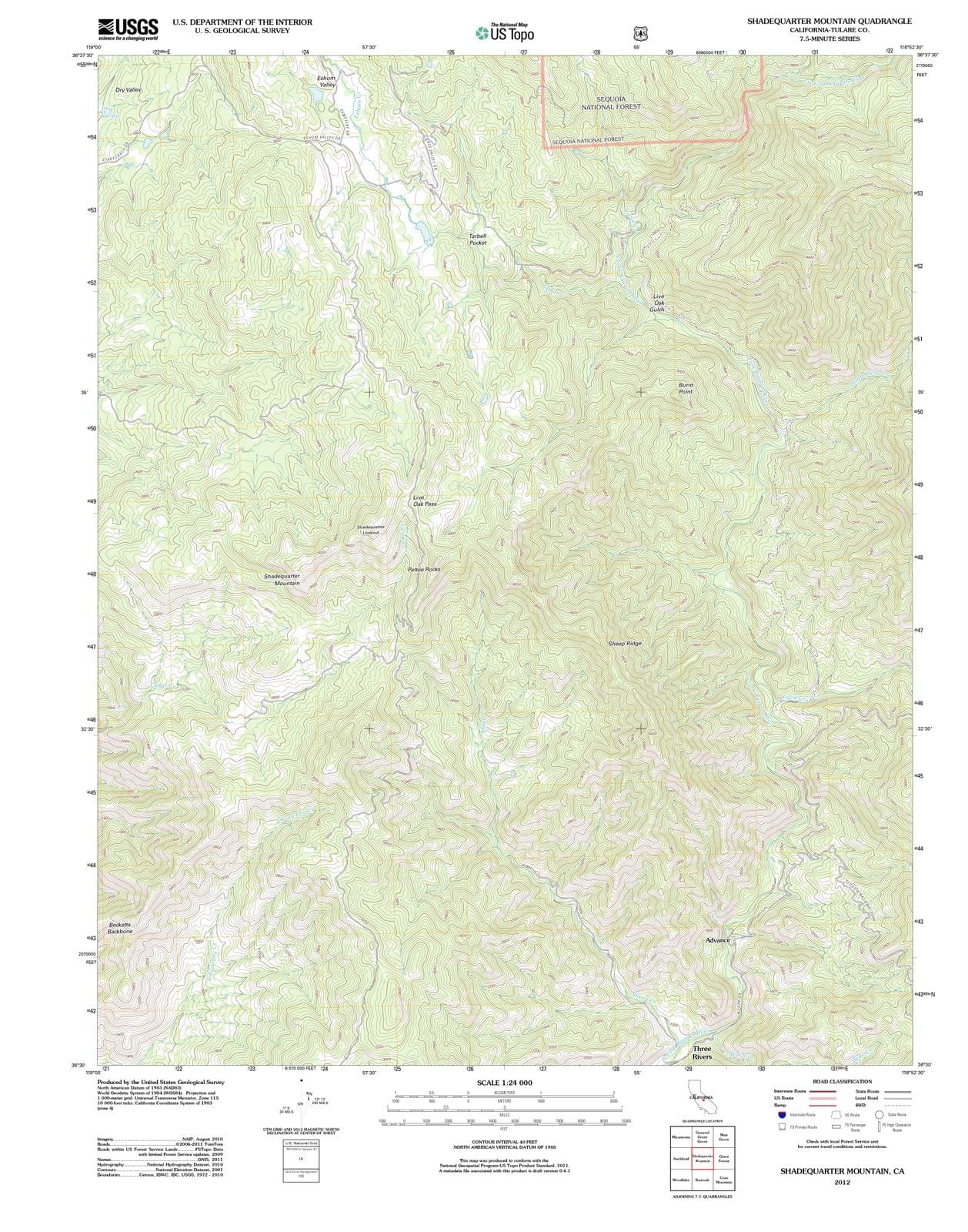 2012 Shadequarter Mountain, CA - California - USGS Topographic Map