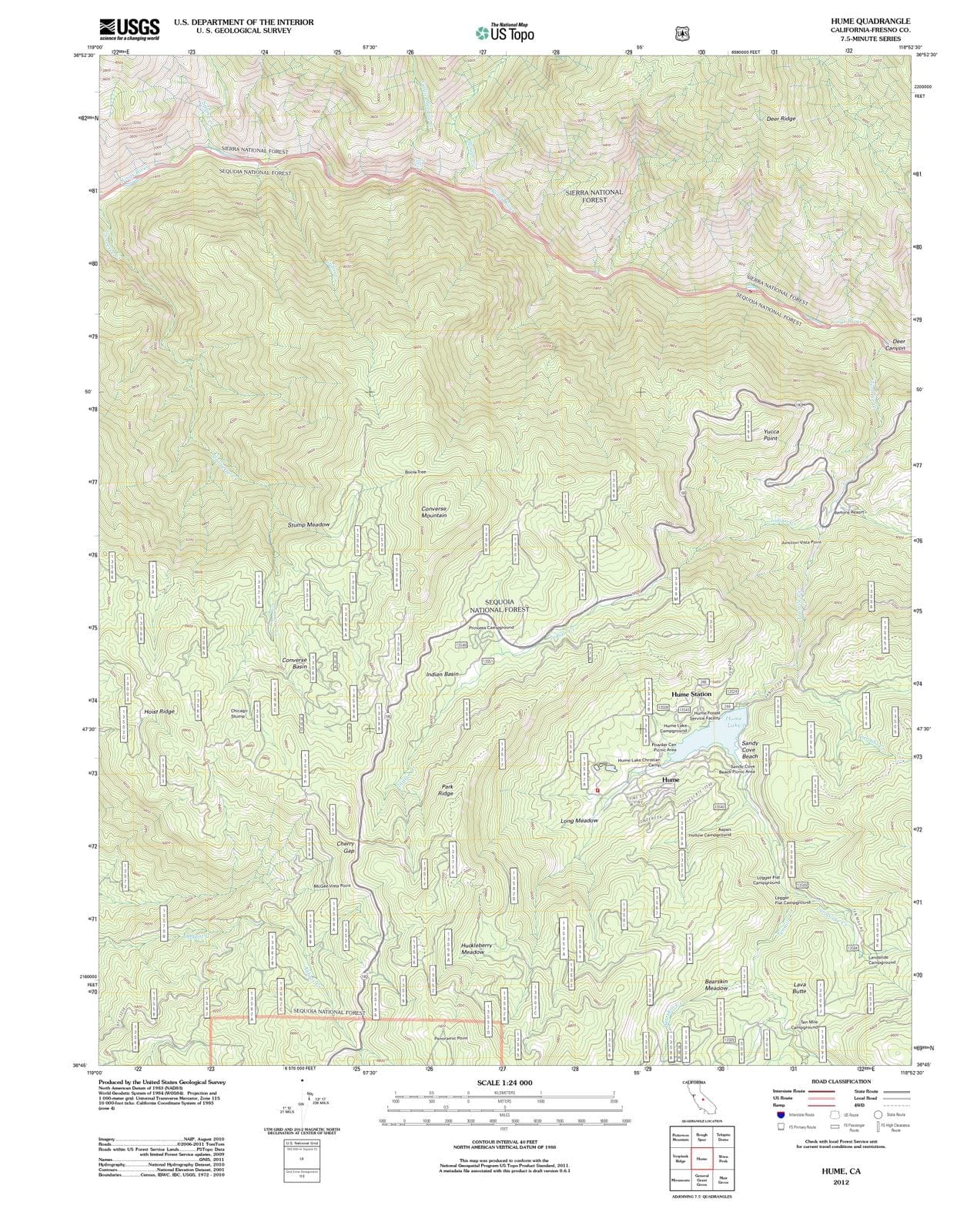 2012 Hume, CA - California - USGS Topographic Map