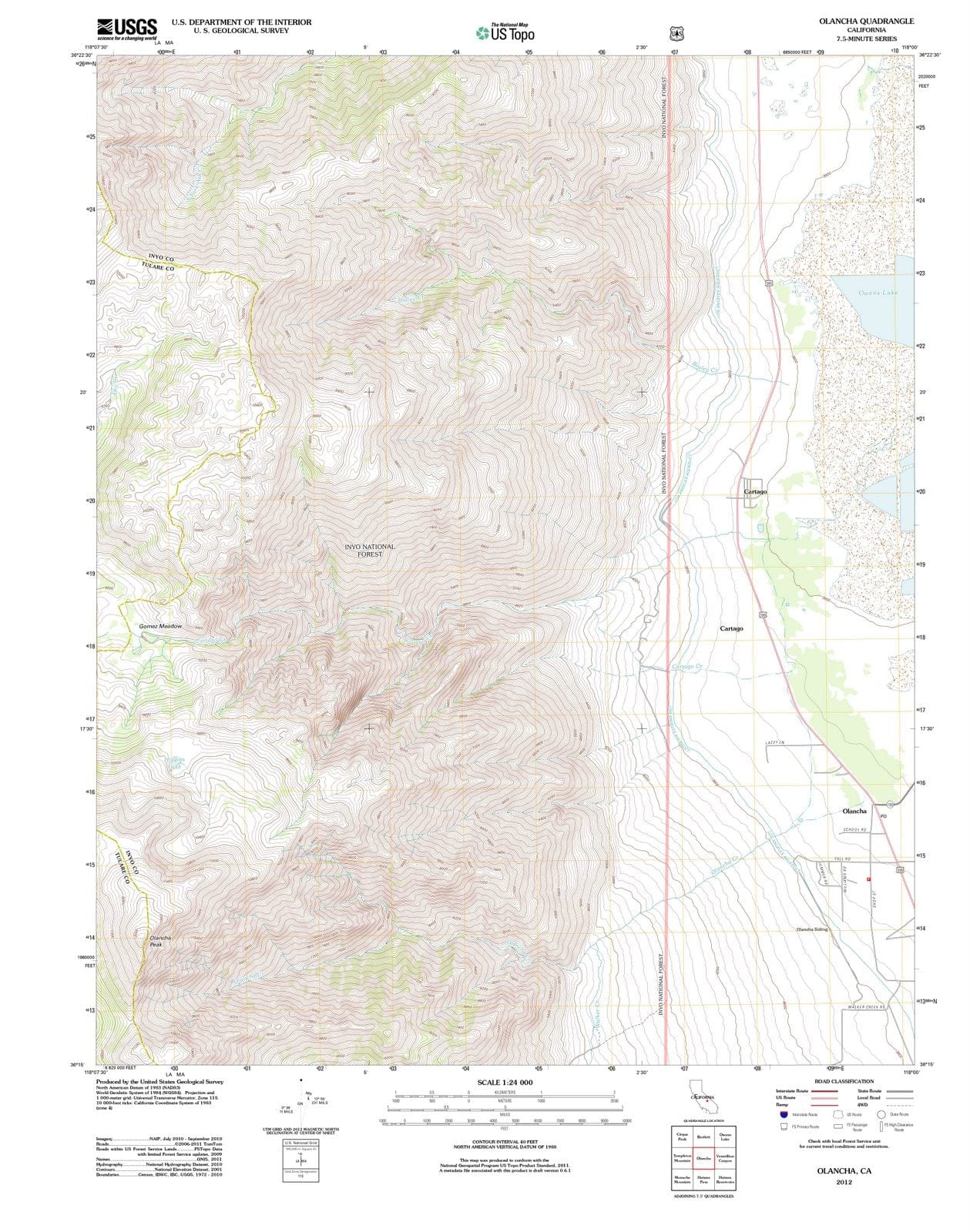 2012 Olancha, CA - California - USGS Topographic Map