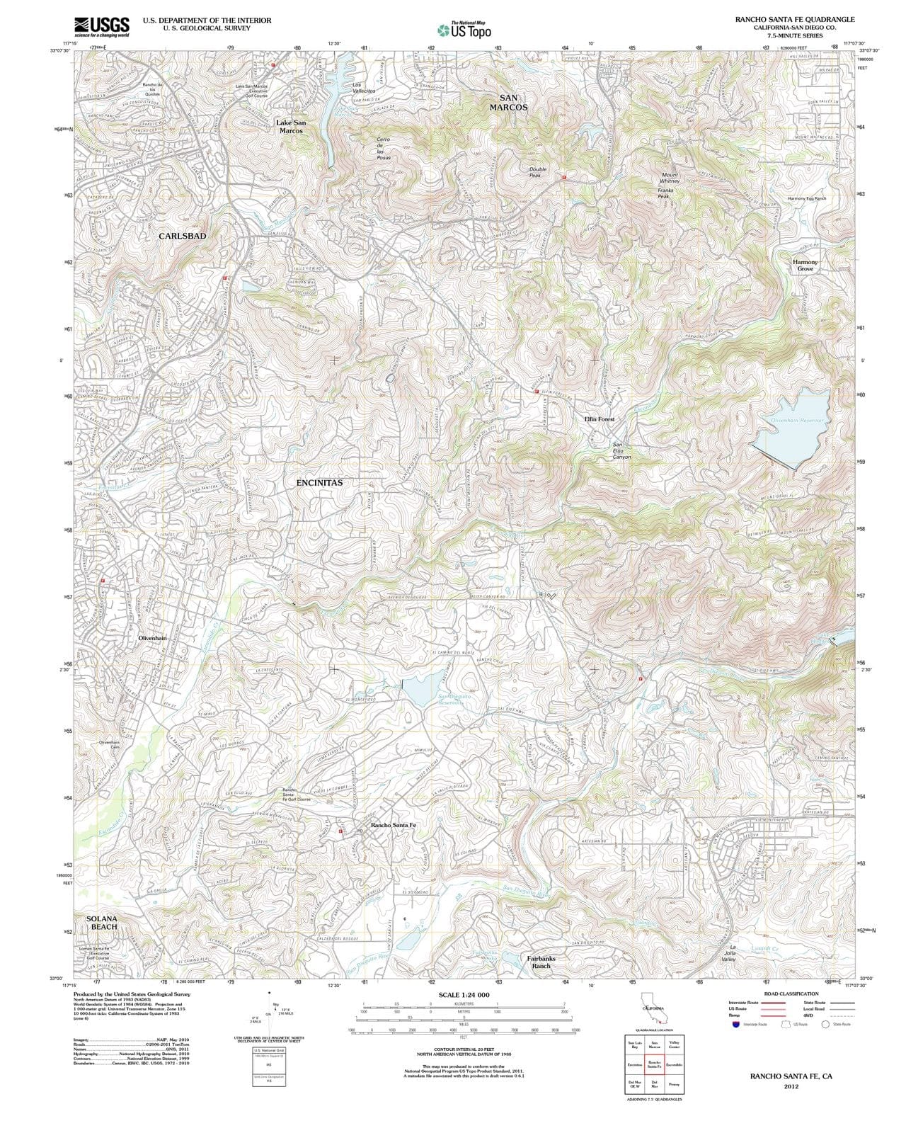 2012 Rancho Santa Fe, CA - California - USGS Topographic Map
