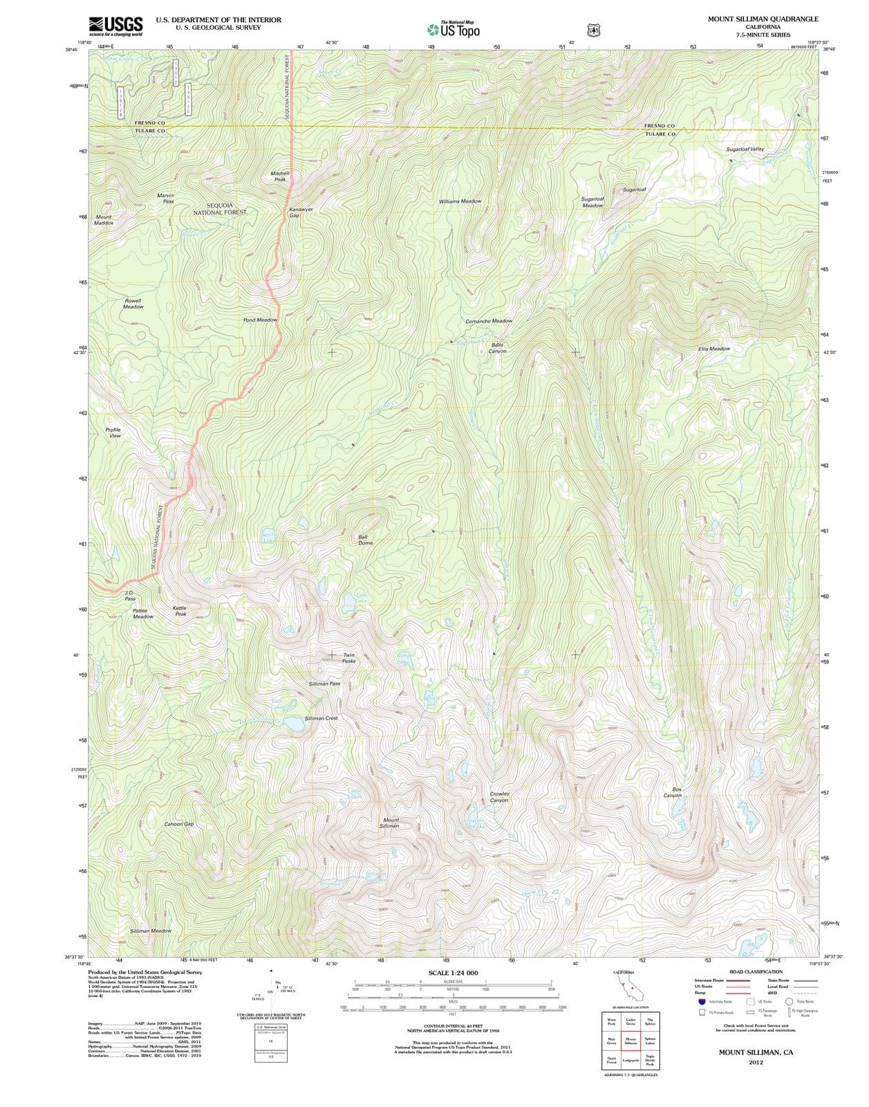 2012 Mount Silliman, CA - California - USGS Topographic Map
