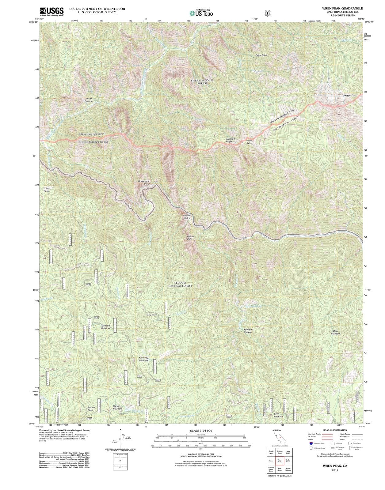 2012 Wren Peak, CA - California - USGS Topographic Map