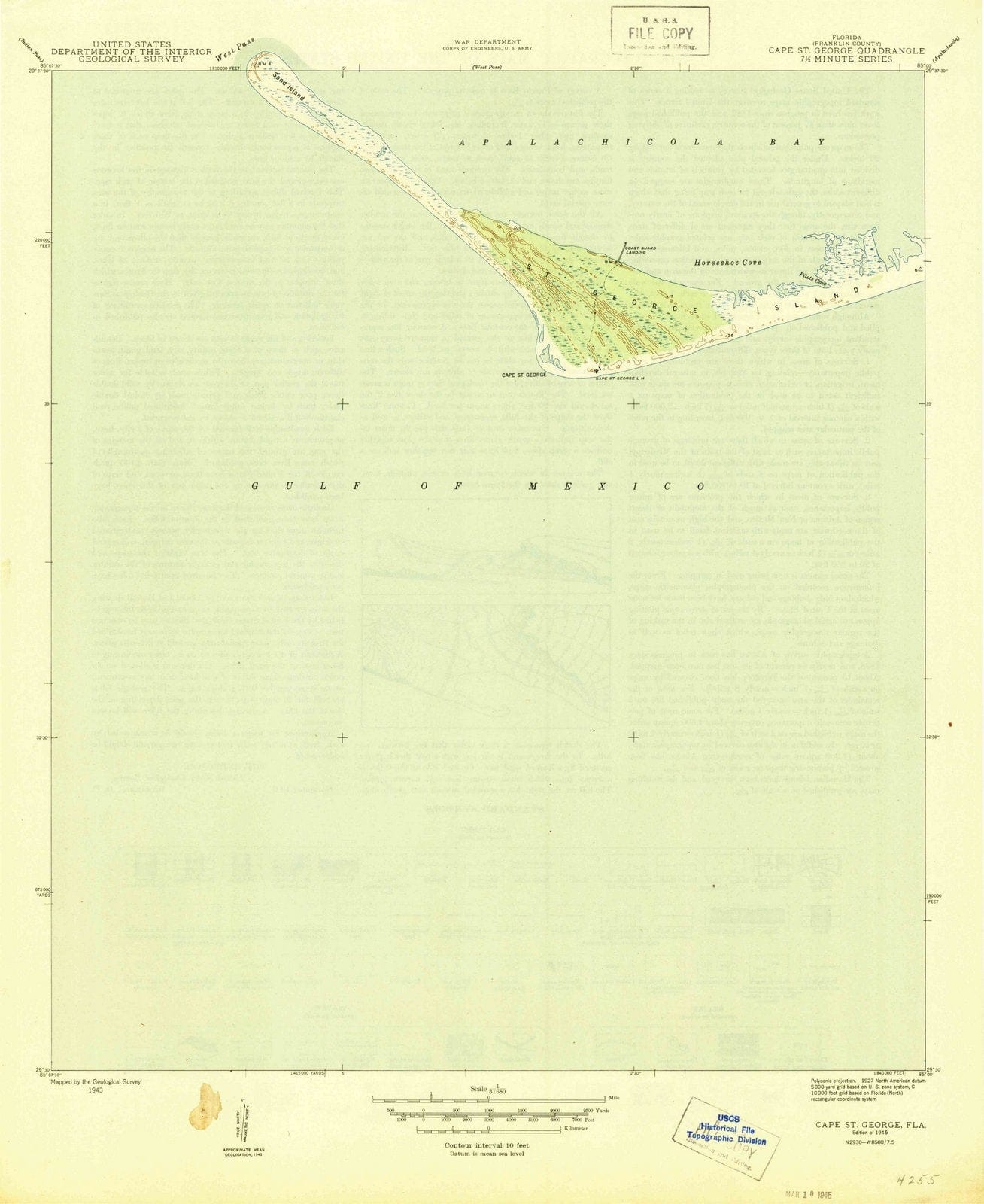 1945 Cape St. George, FL - Florida - USGS Topographic Map v2