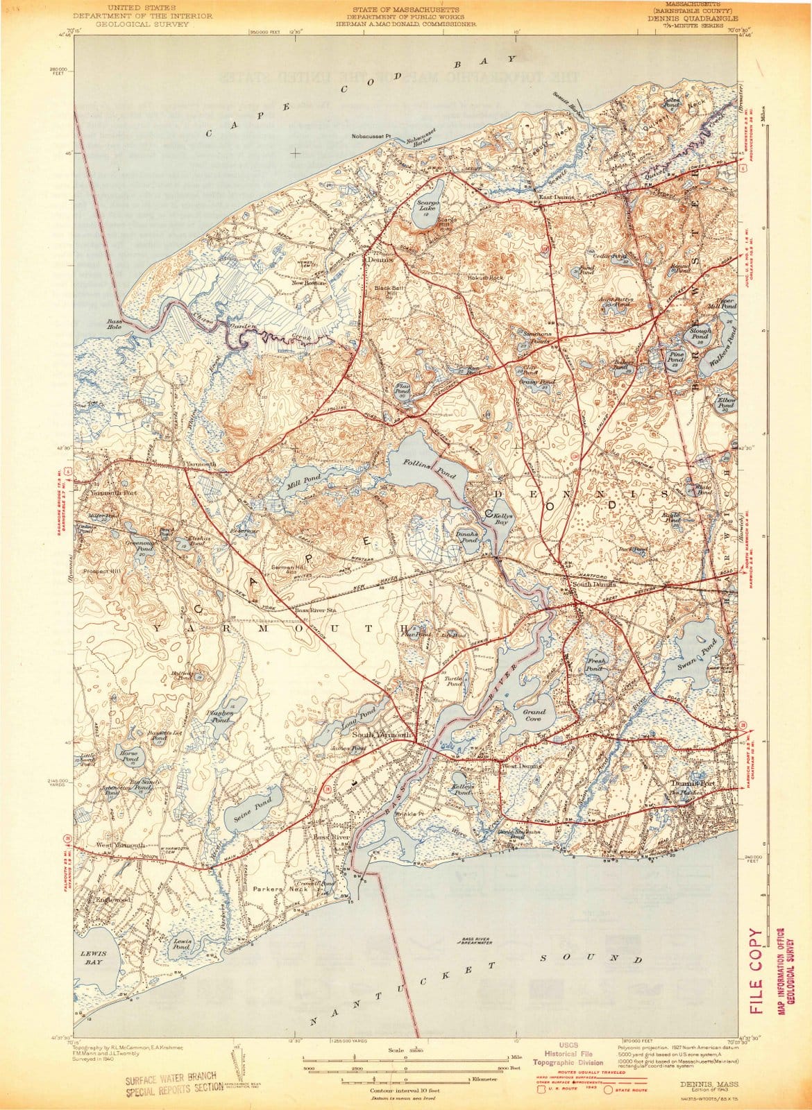 1943 Dennis, MA - Massachusetts - USGS Topographic Map