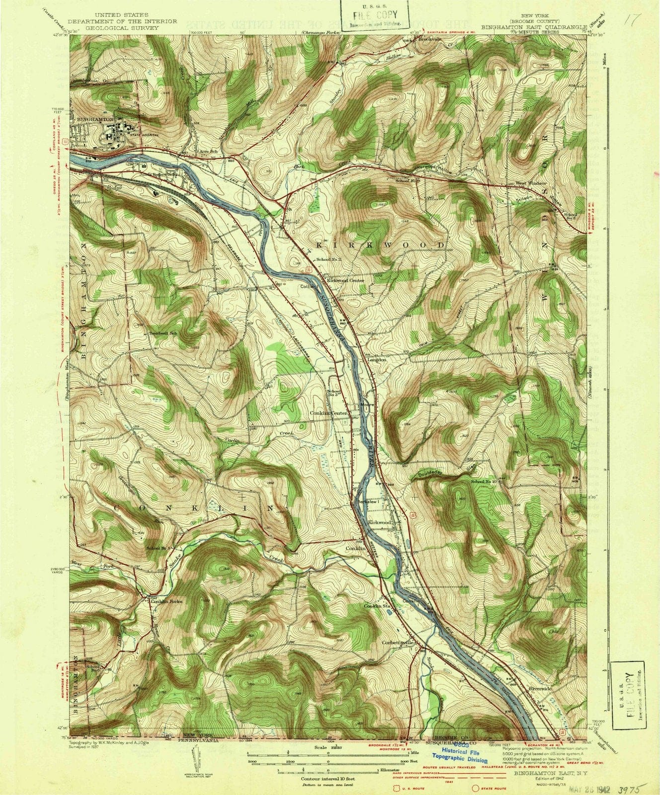 1942 Binghamton, NY - New York - USGS Topographic Map
