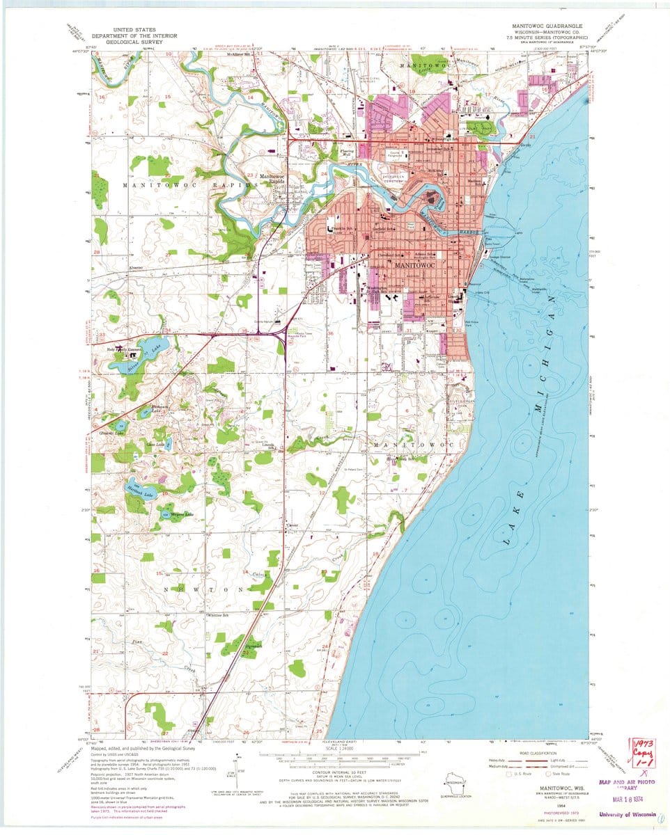 1954 Manitowoc, WI  - Wisconsin - USGS Topographic Map