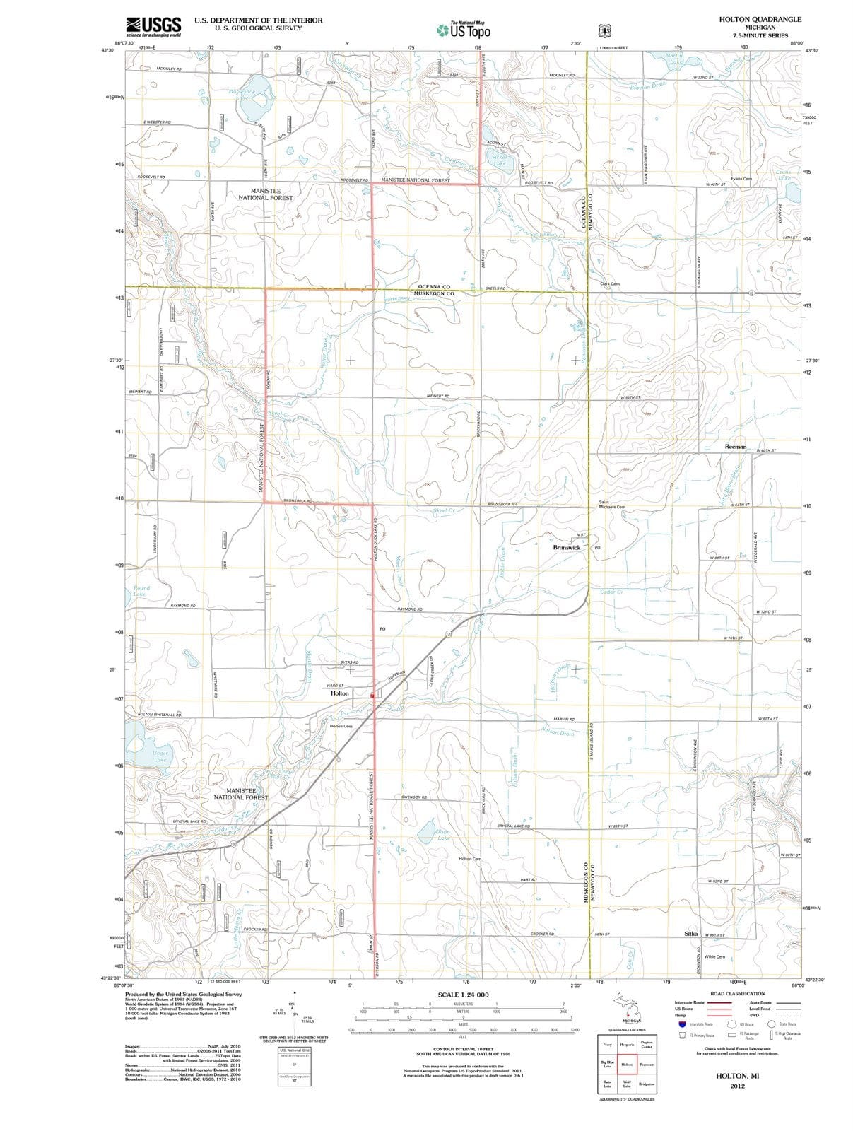 2012 Holton, MI - Michigan - USGS Topographic Map