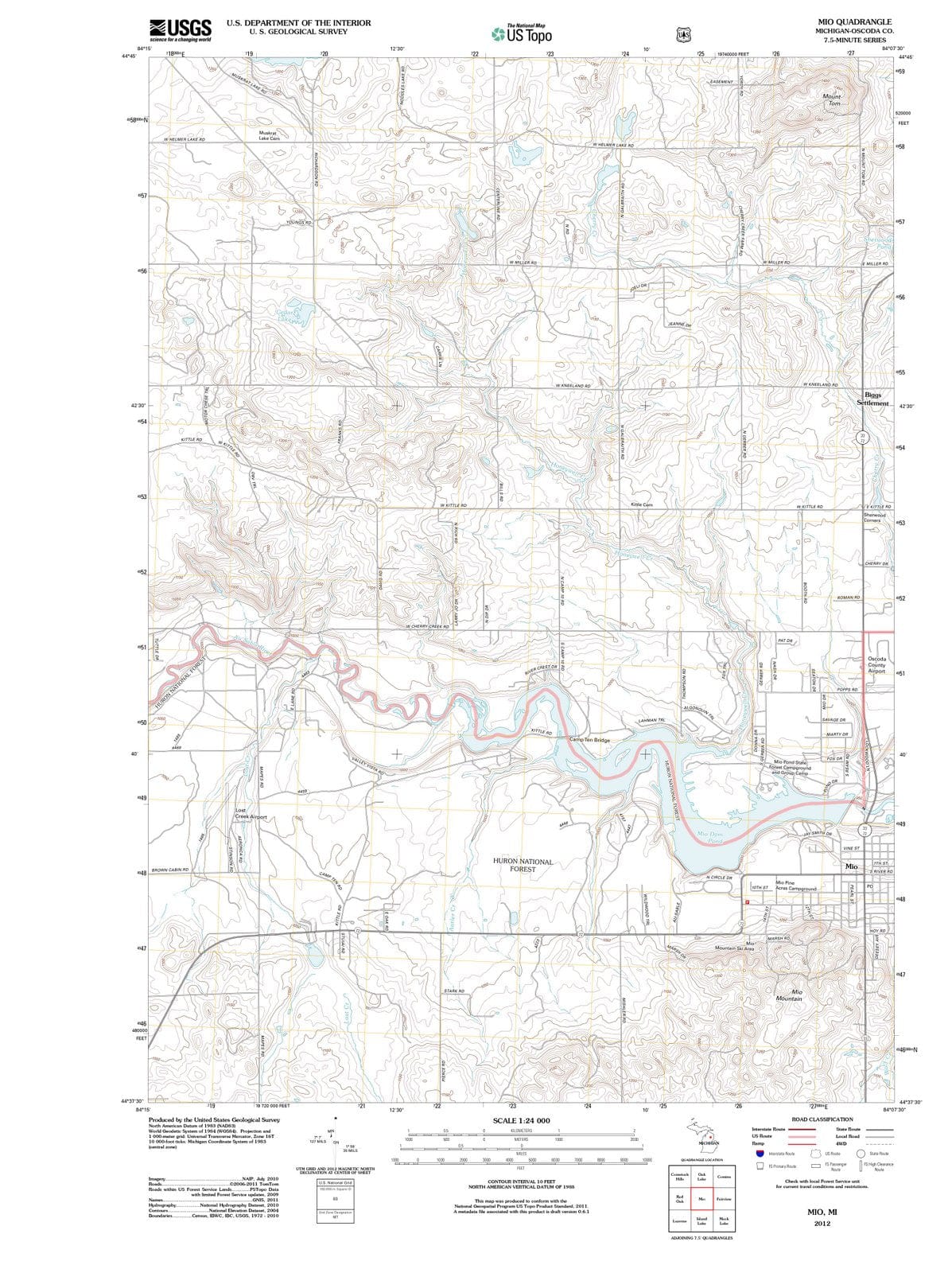 2012 Mio, MI - Michigan - USGS Topographic Map