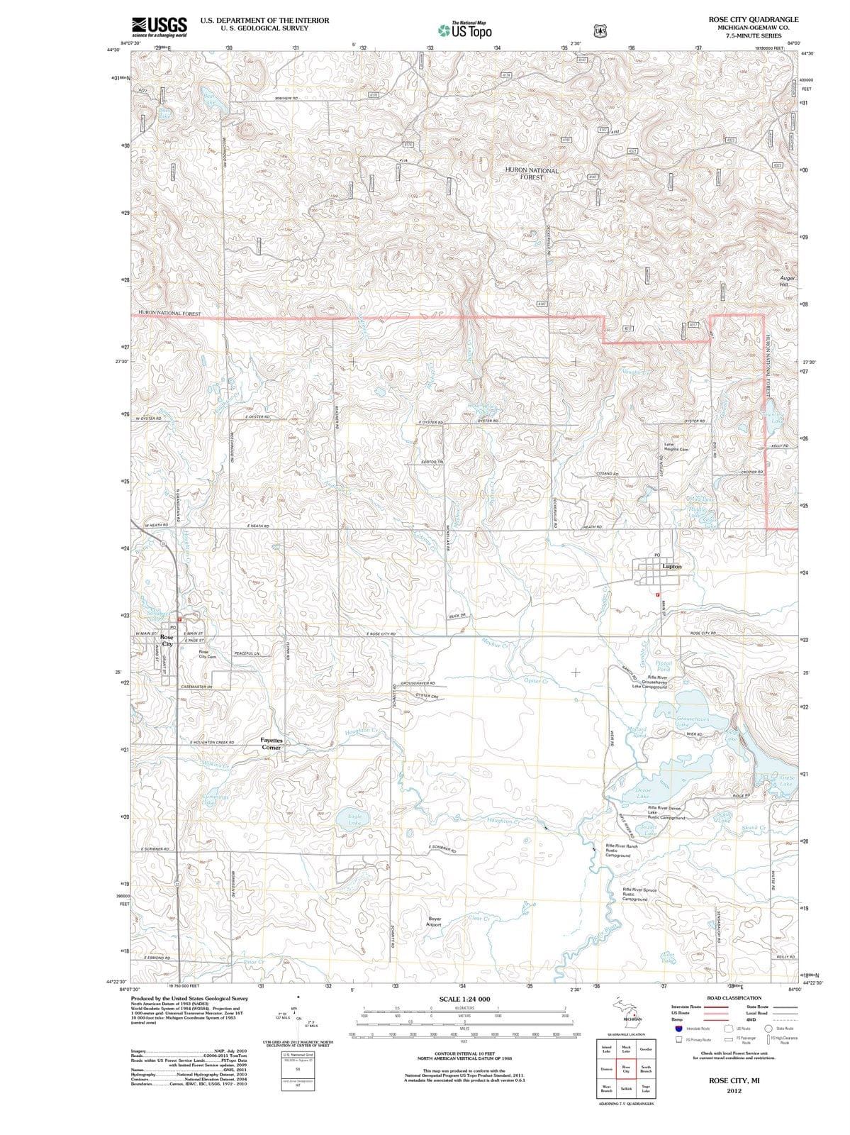 2012 Rose City, MI - Michigan - USGS Topographic Map